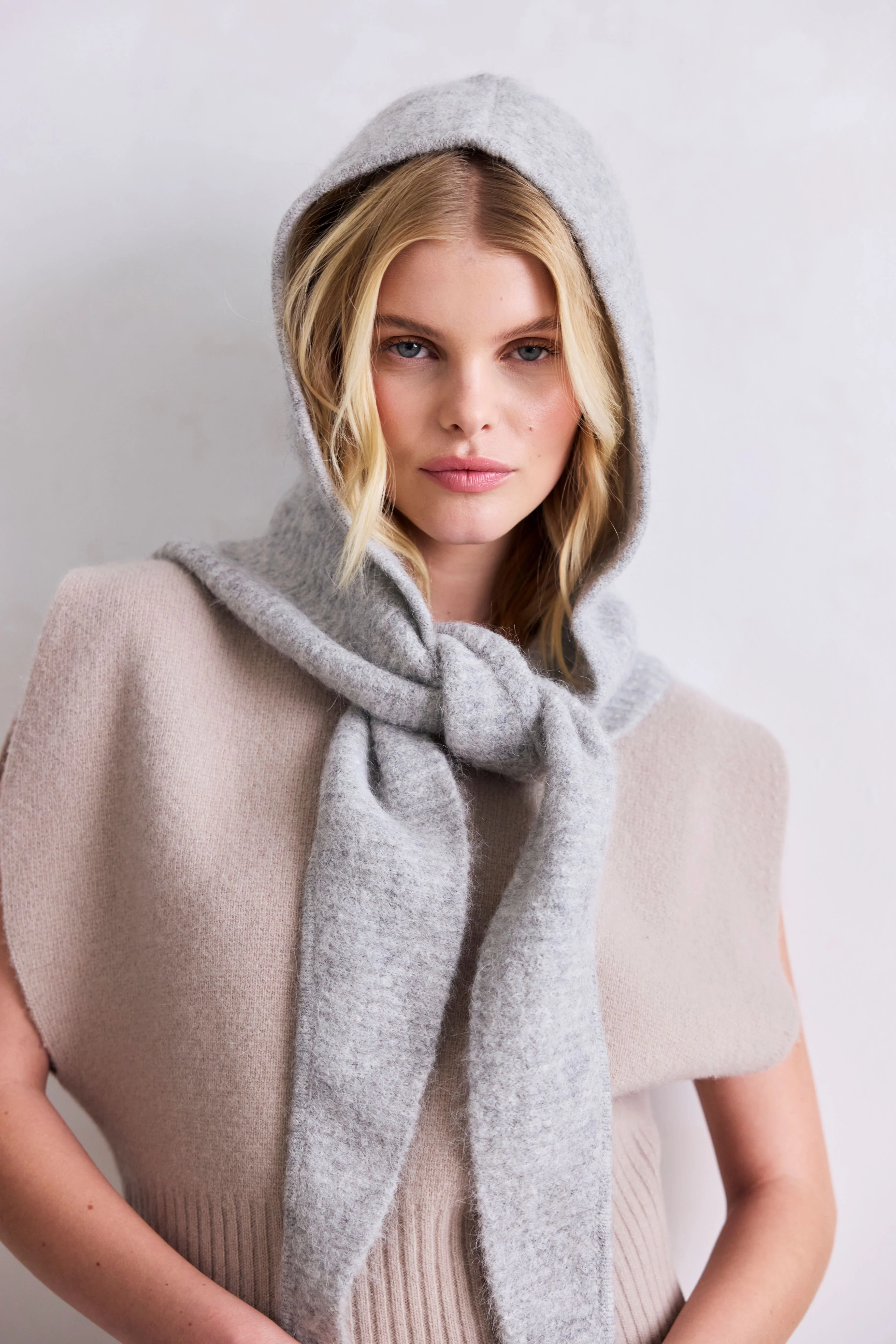 The Alpaca Hooded Scarf - Blizzard Grey - Image 3