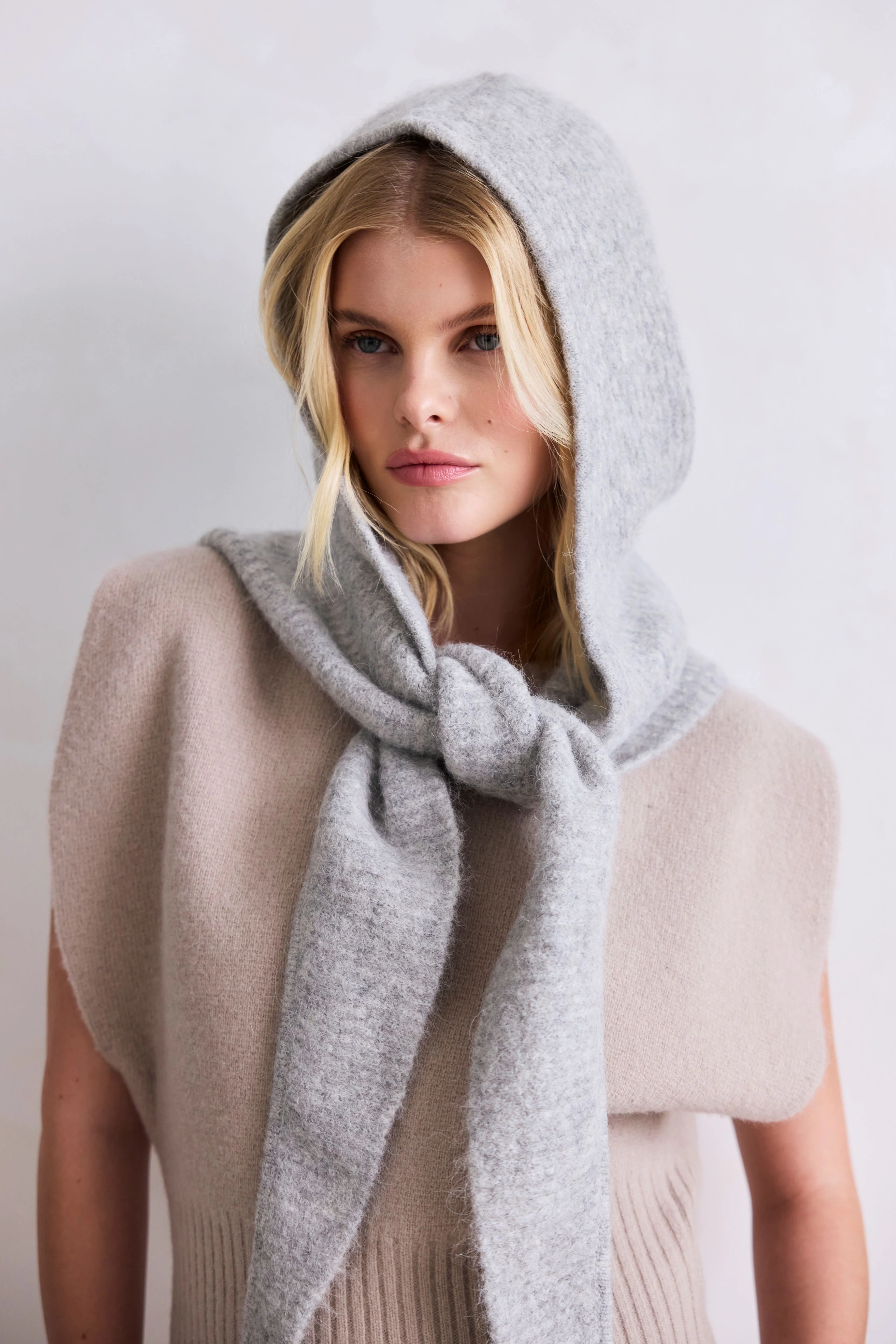 The Alpaca Hooded Scarf - Blizzard Grey - Image 5
