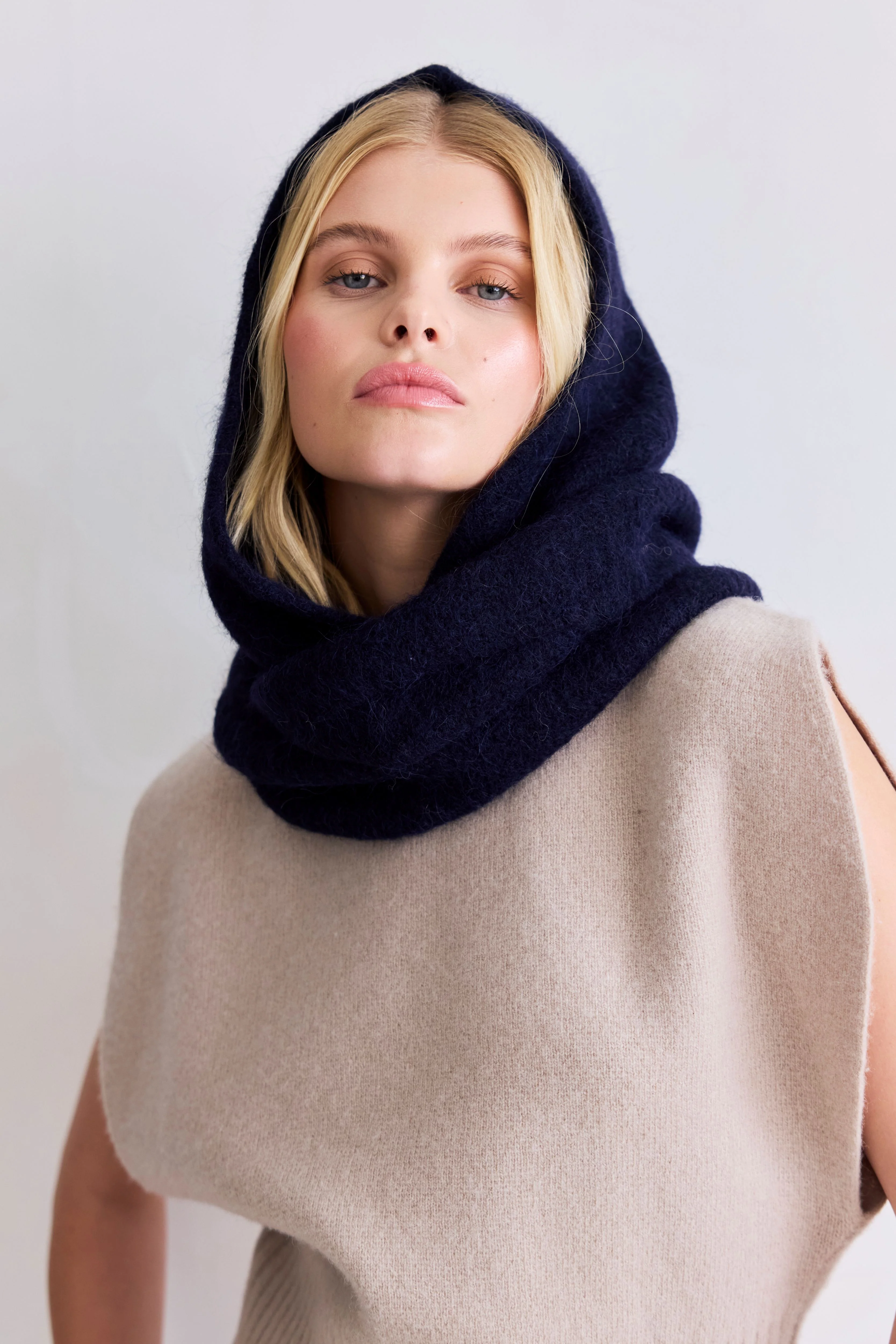 The Alpaca Hooded Scarf - Deep Sea Navy - Image 4