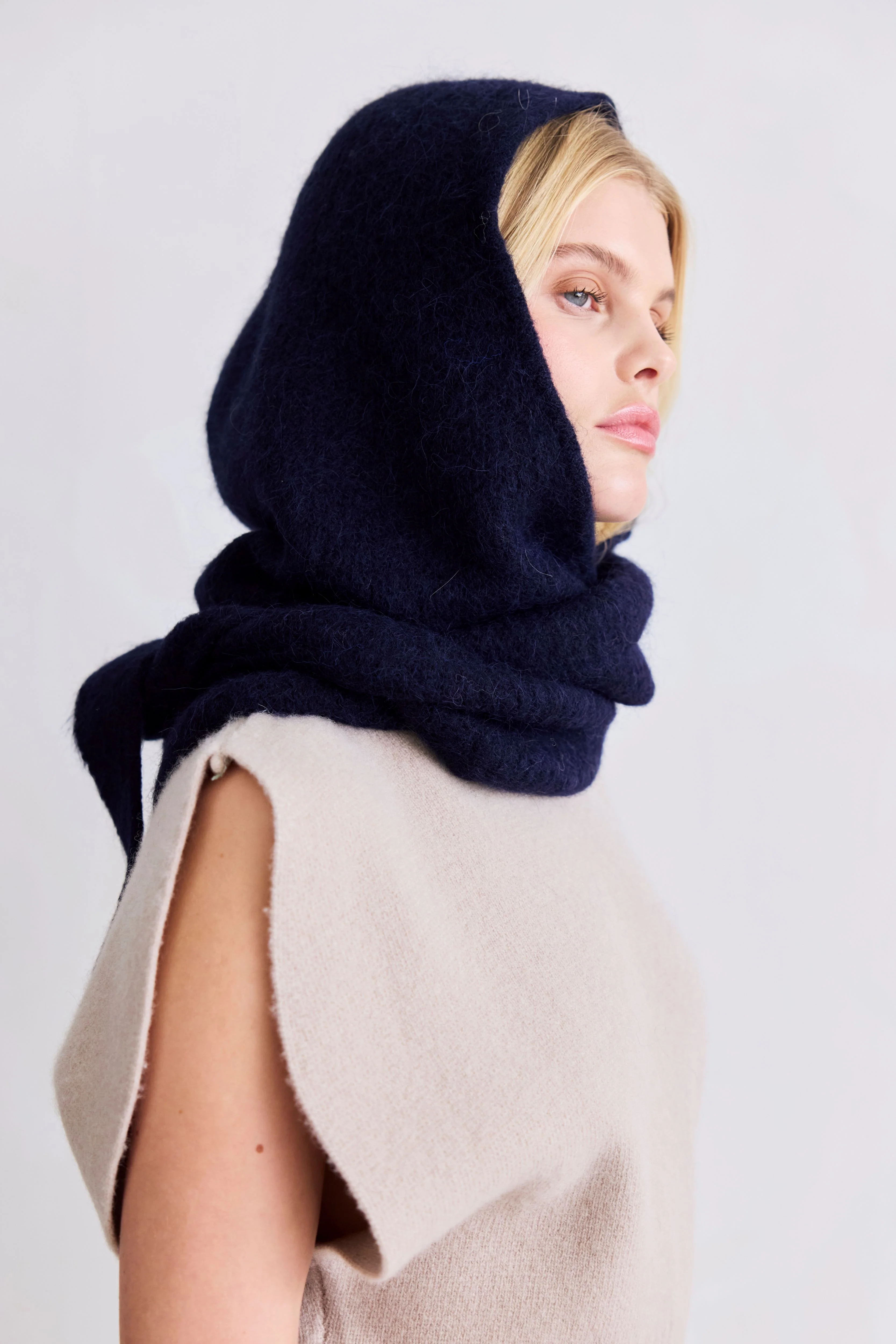 The Alpaca Hooded Scarf - Deep Sea Navy - Image 5