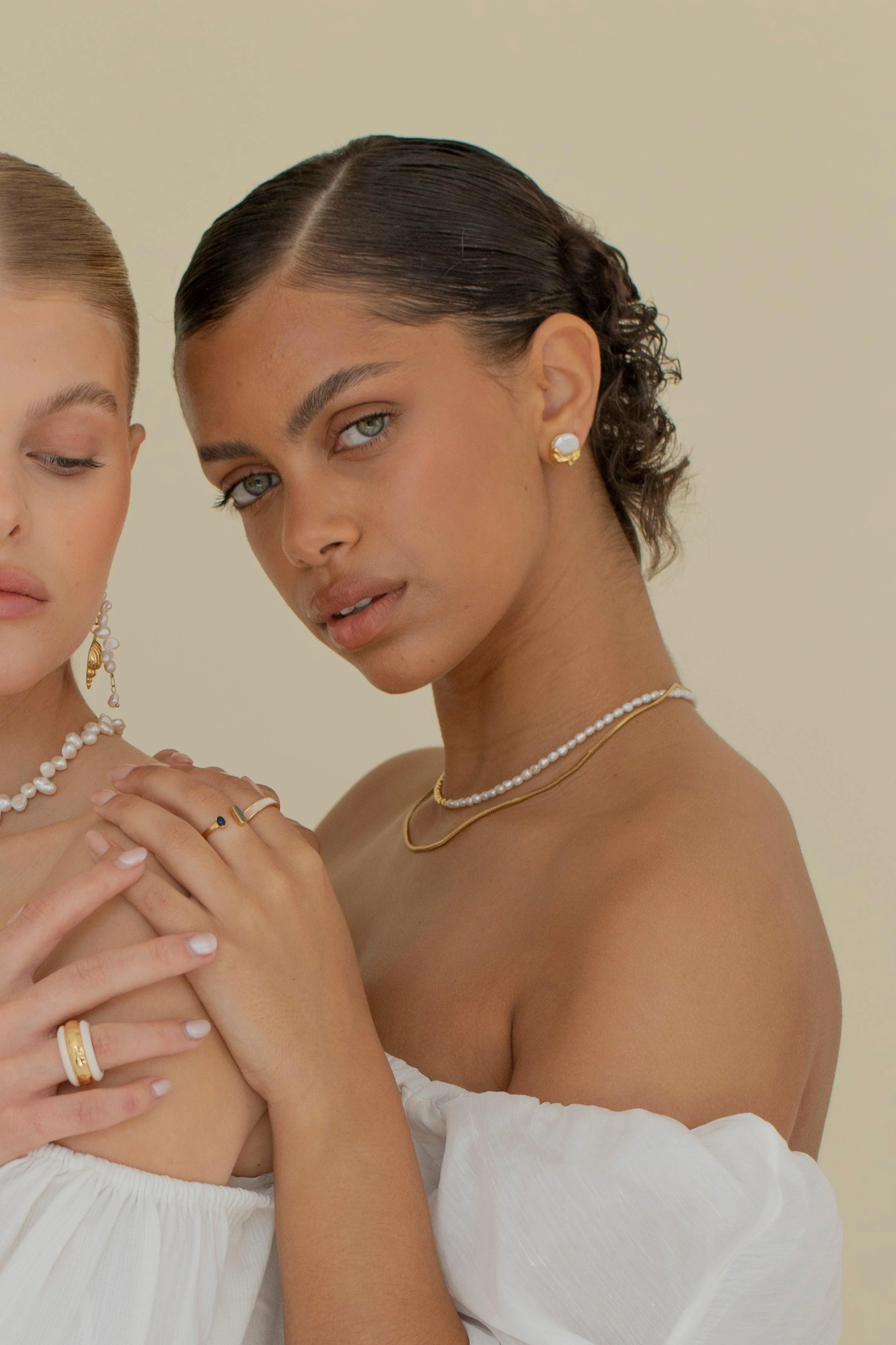CLEO - Molten Gold Pearl Stud Earrings - Image 2