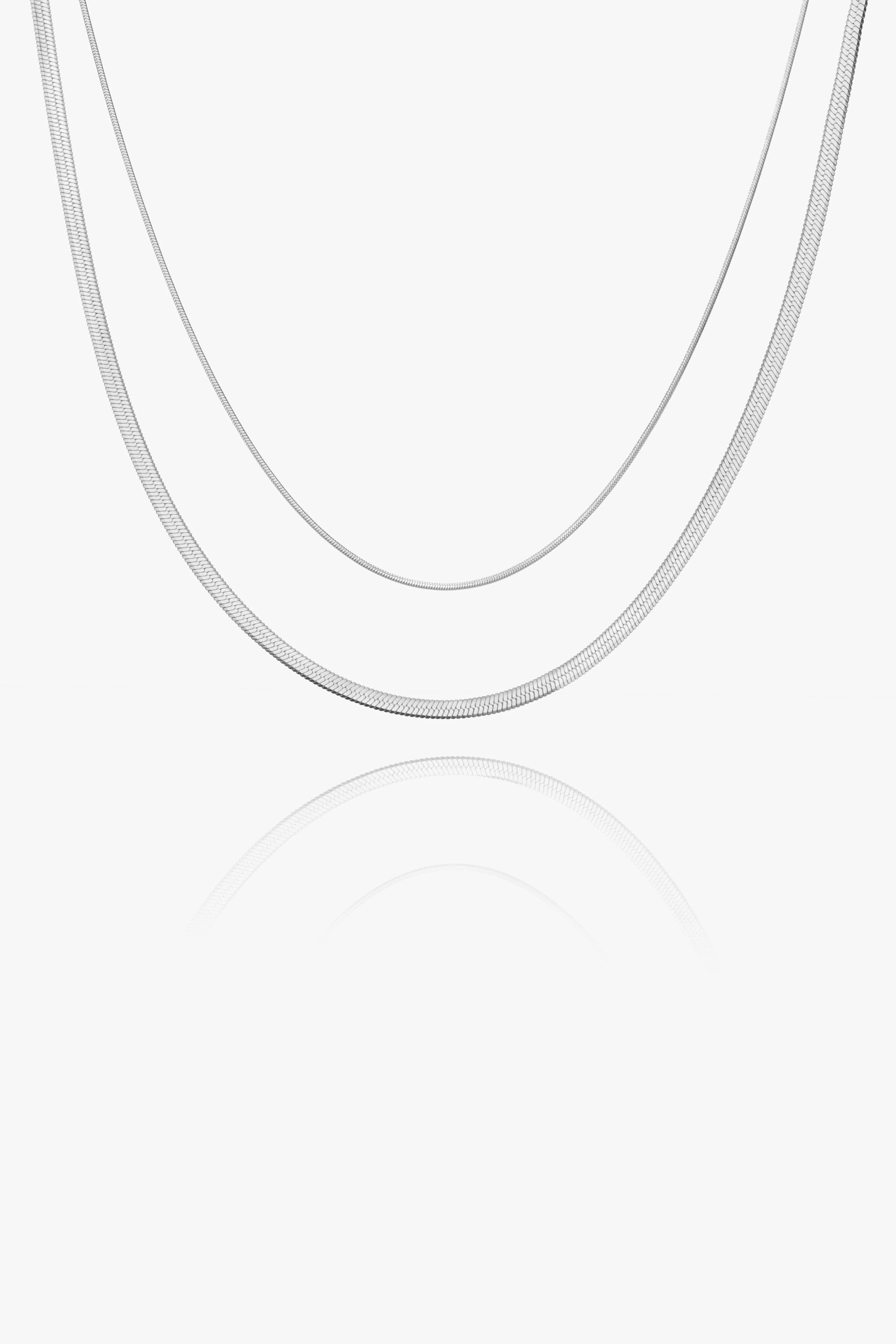 Double Snake and Rope Chain Necklace - White Gold