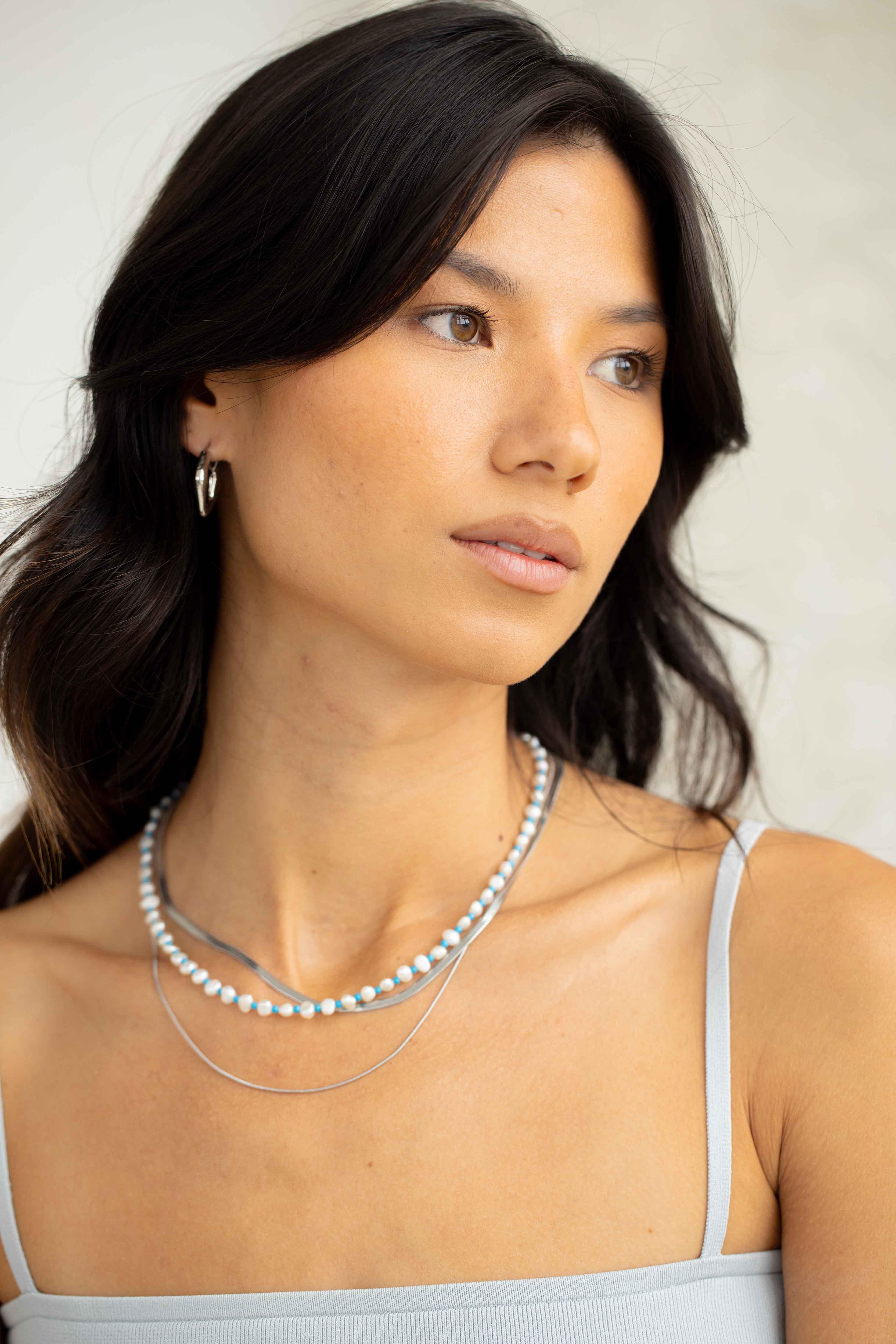 Double Snake and Rope Chain Necklace - White Gold - Image 4
