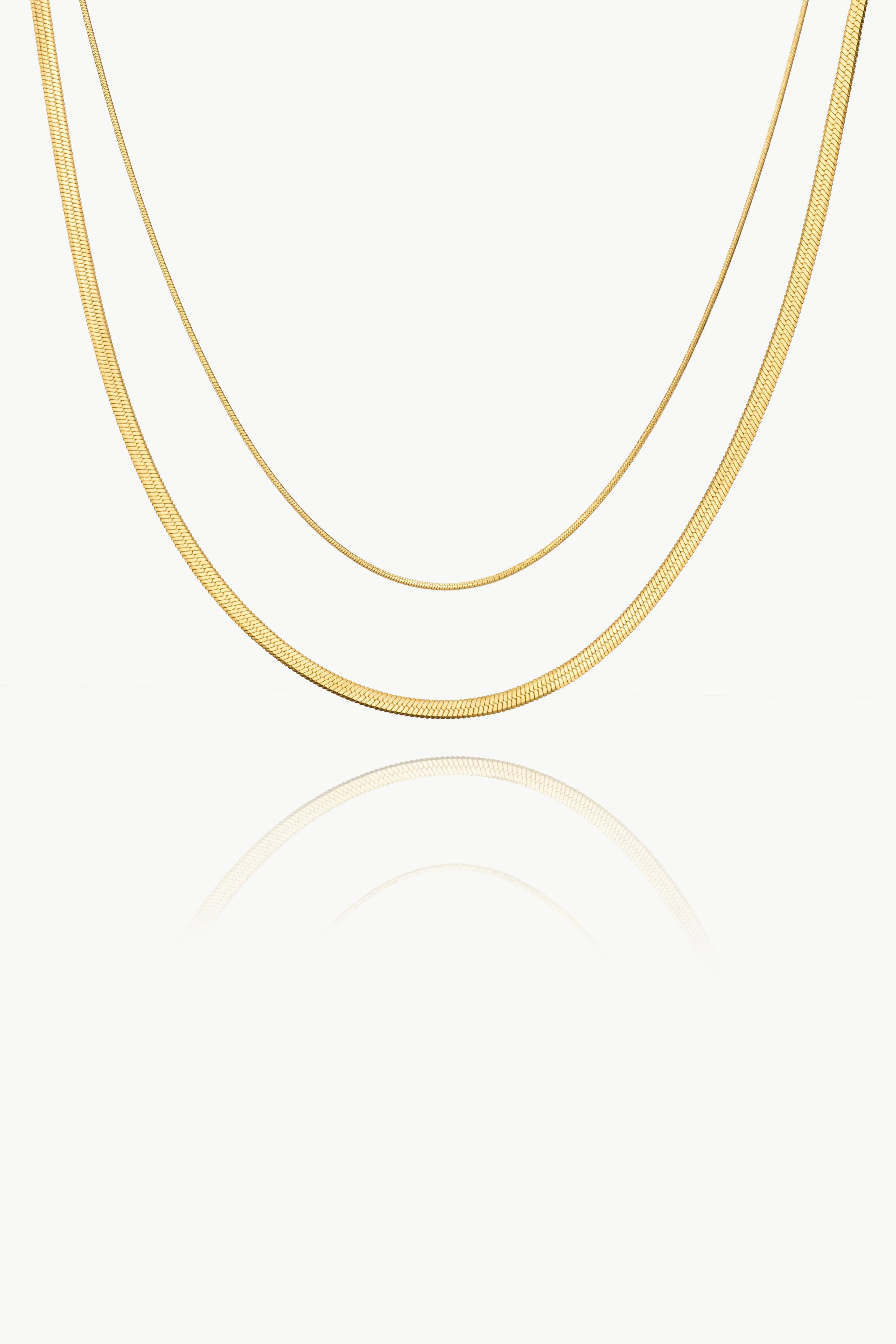 Double Snake and Rope Chain Necklace - Gold