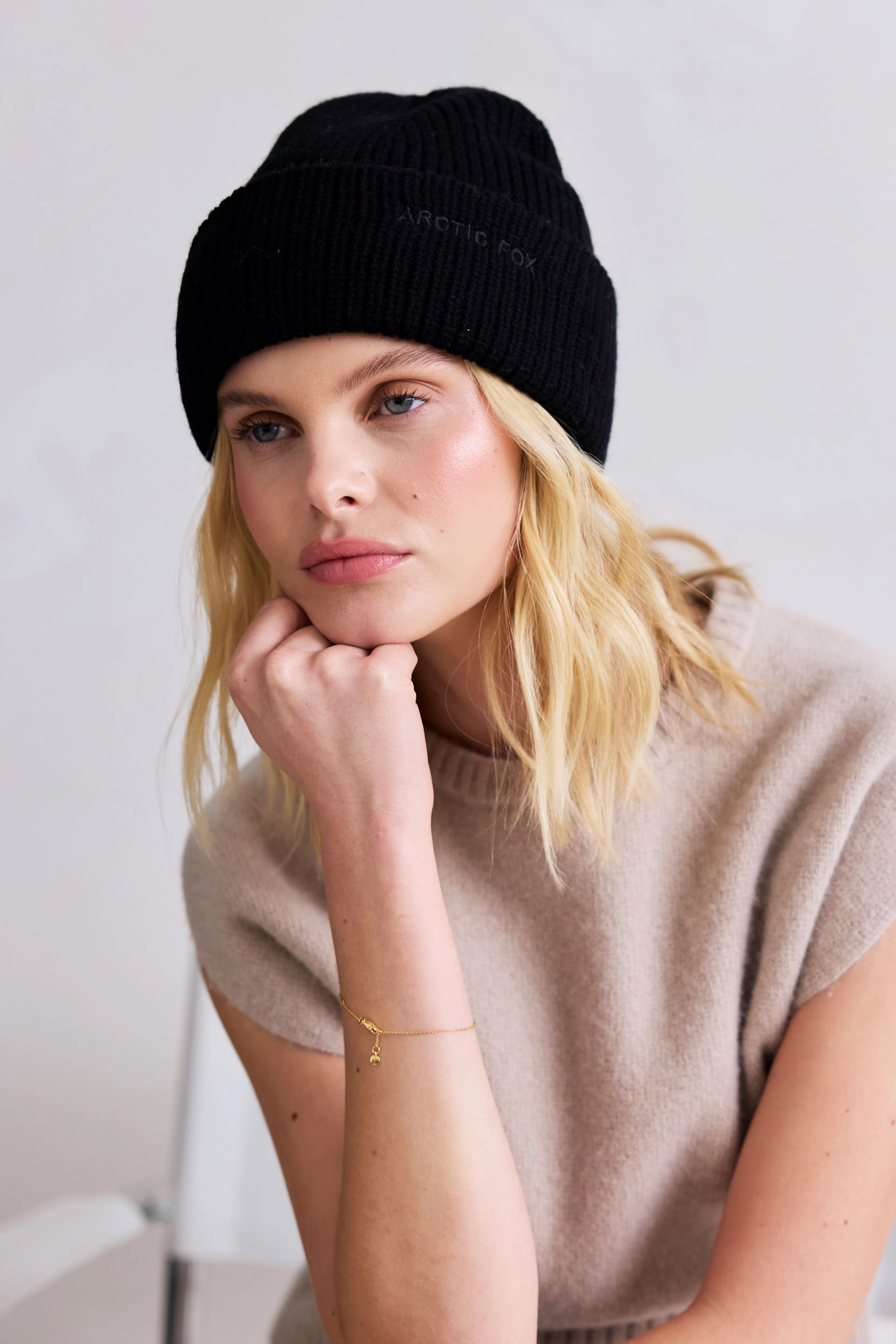 Embroidered Merino Wool Beanie - Arctic Black - Image 2