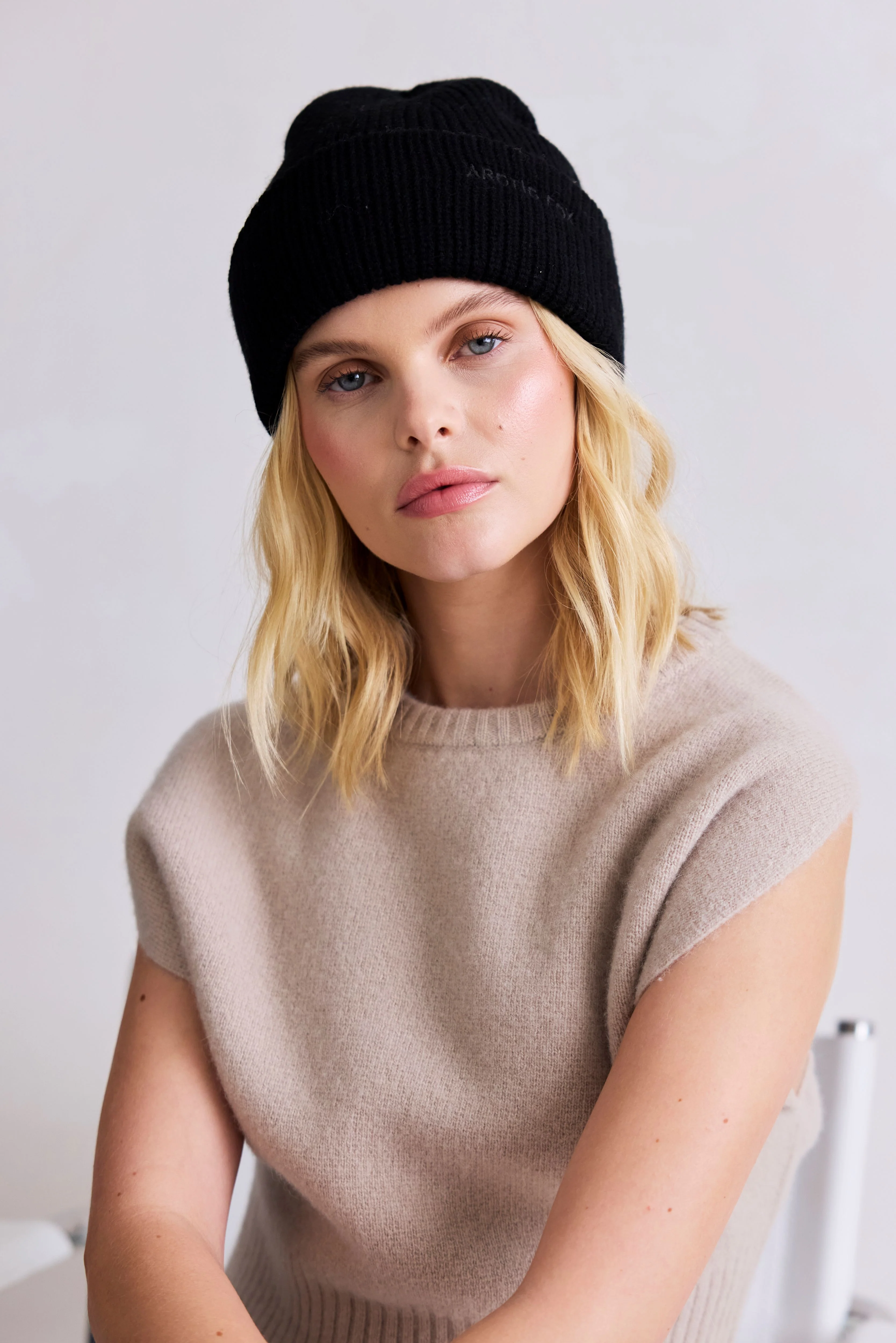 Embroidered Merino Wool Beanie - Arctic Black - Image 3