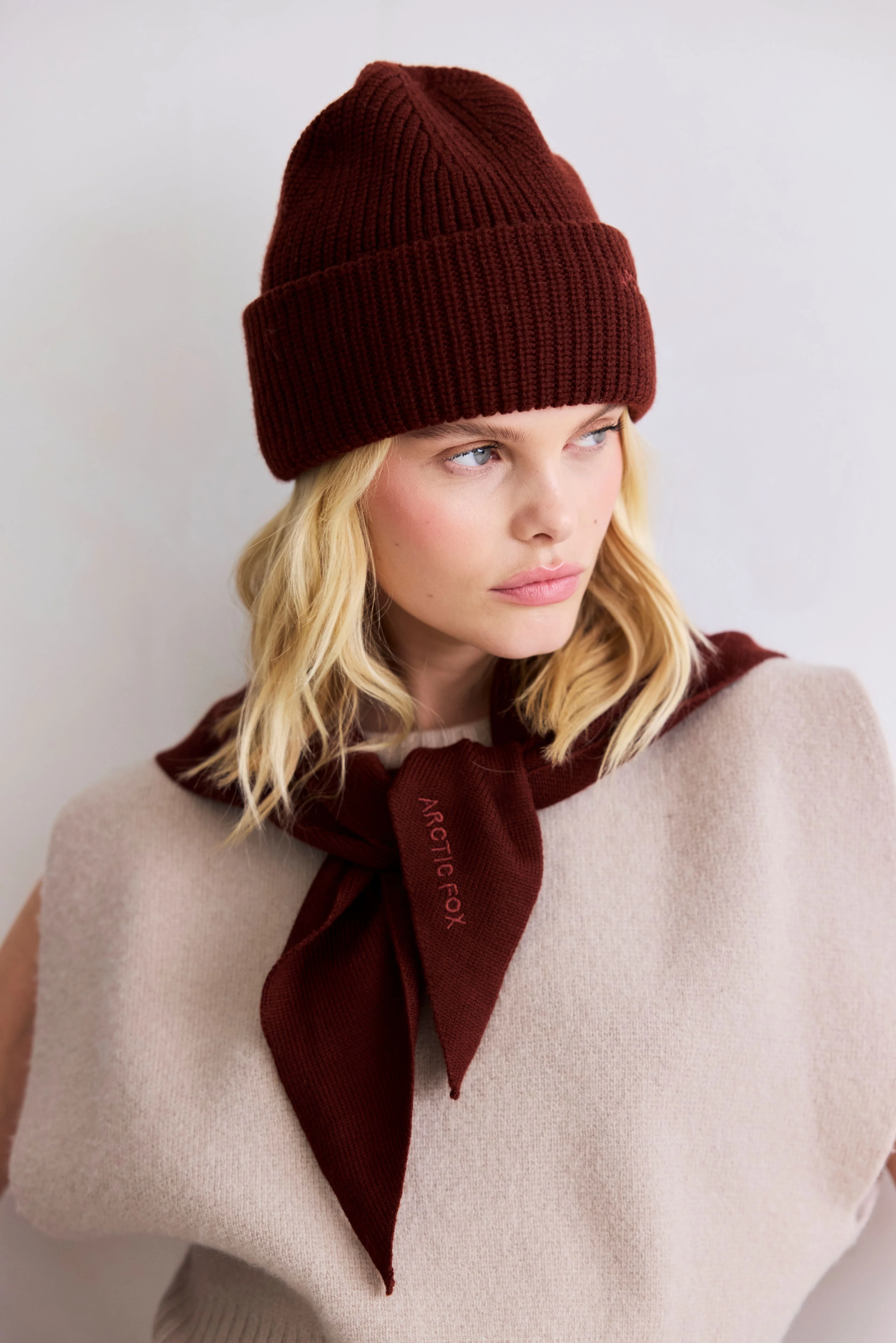 Embroidered Merino Wool Beanie - Dark Walnut Brown - Image 6