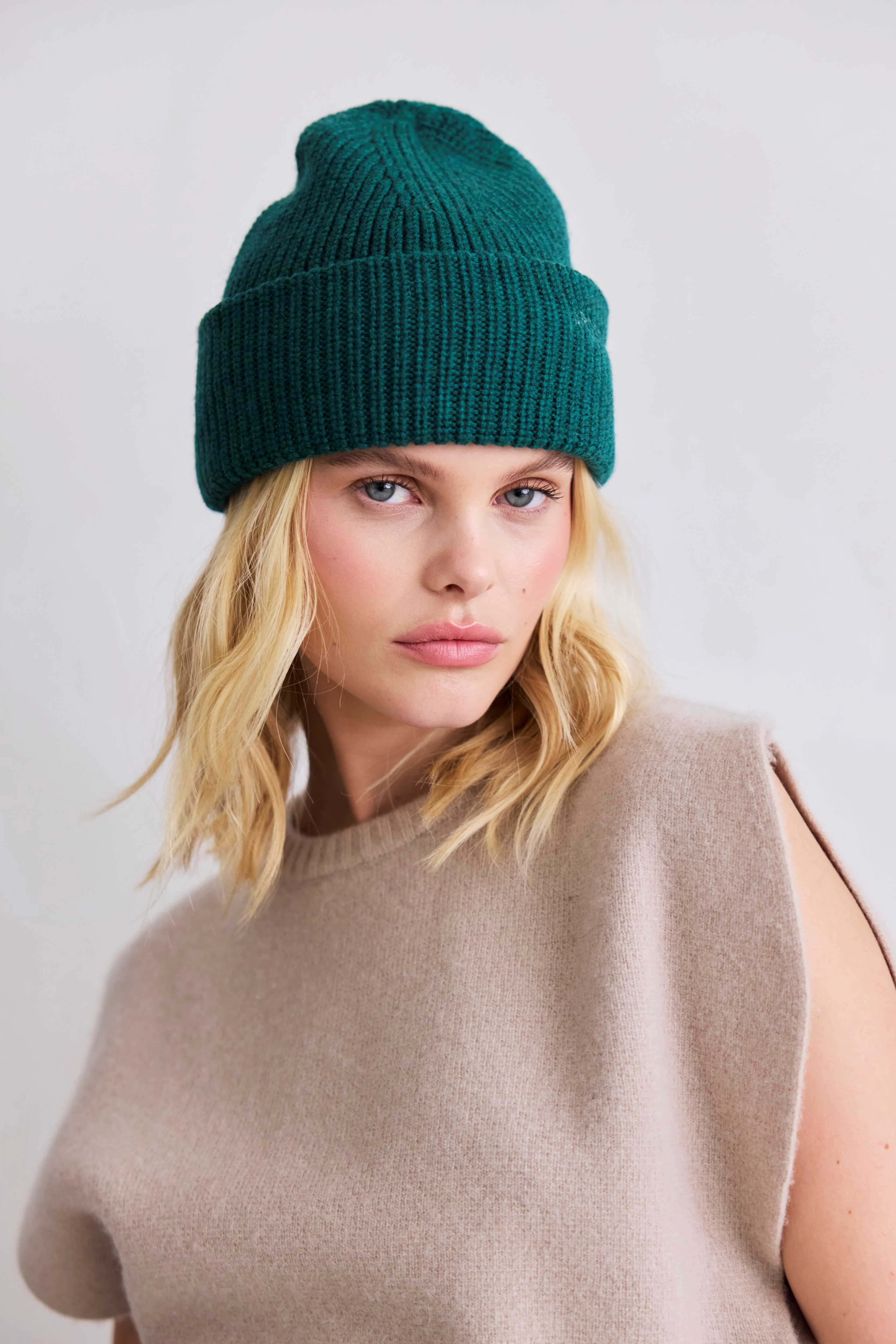Embroidered Merino Wool Beanie - Alpine Fern - Image 2