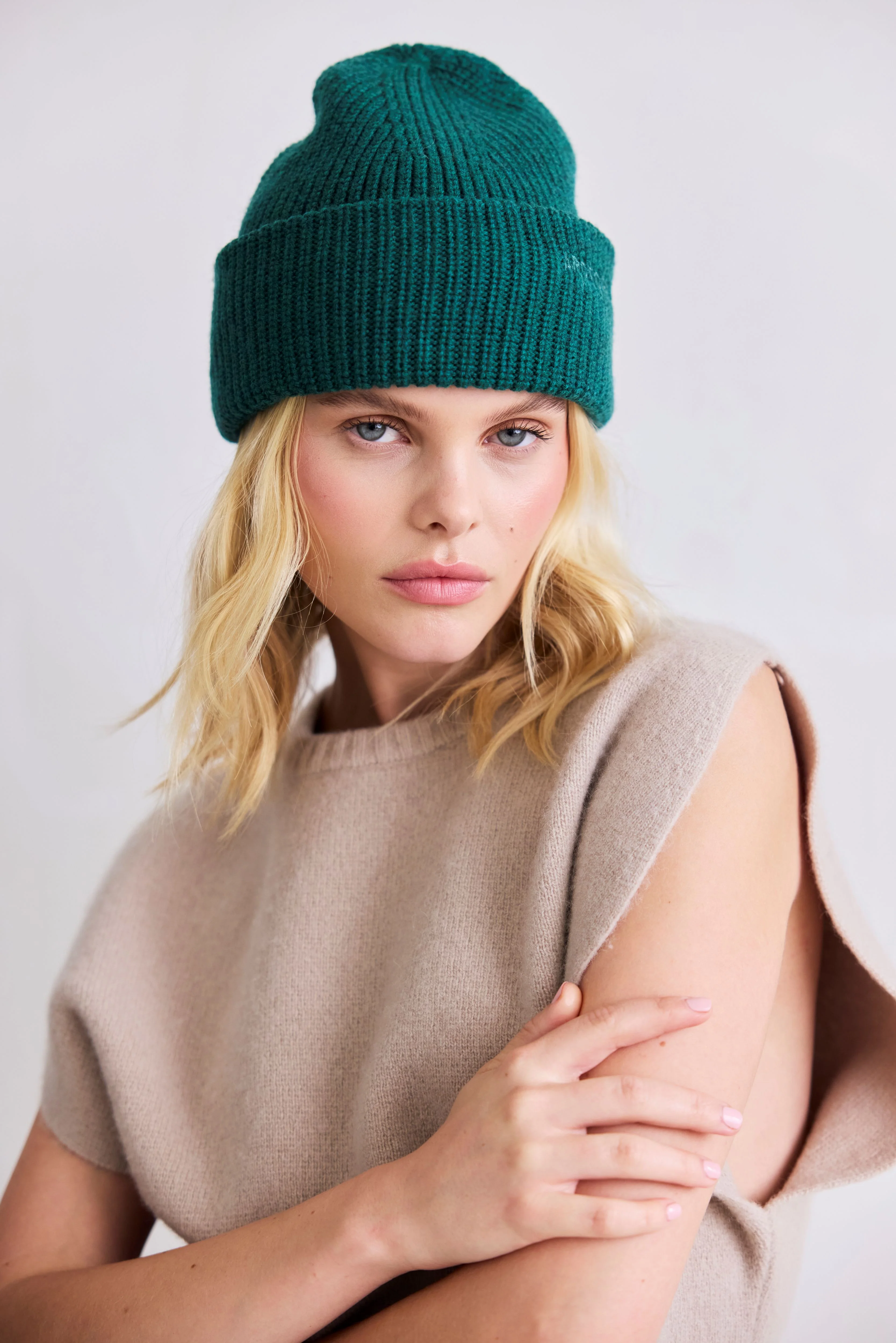 Embroidered Merino Wool Beanie - Alpine Fern - Image 3