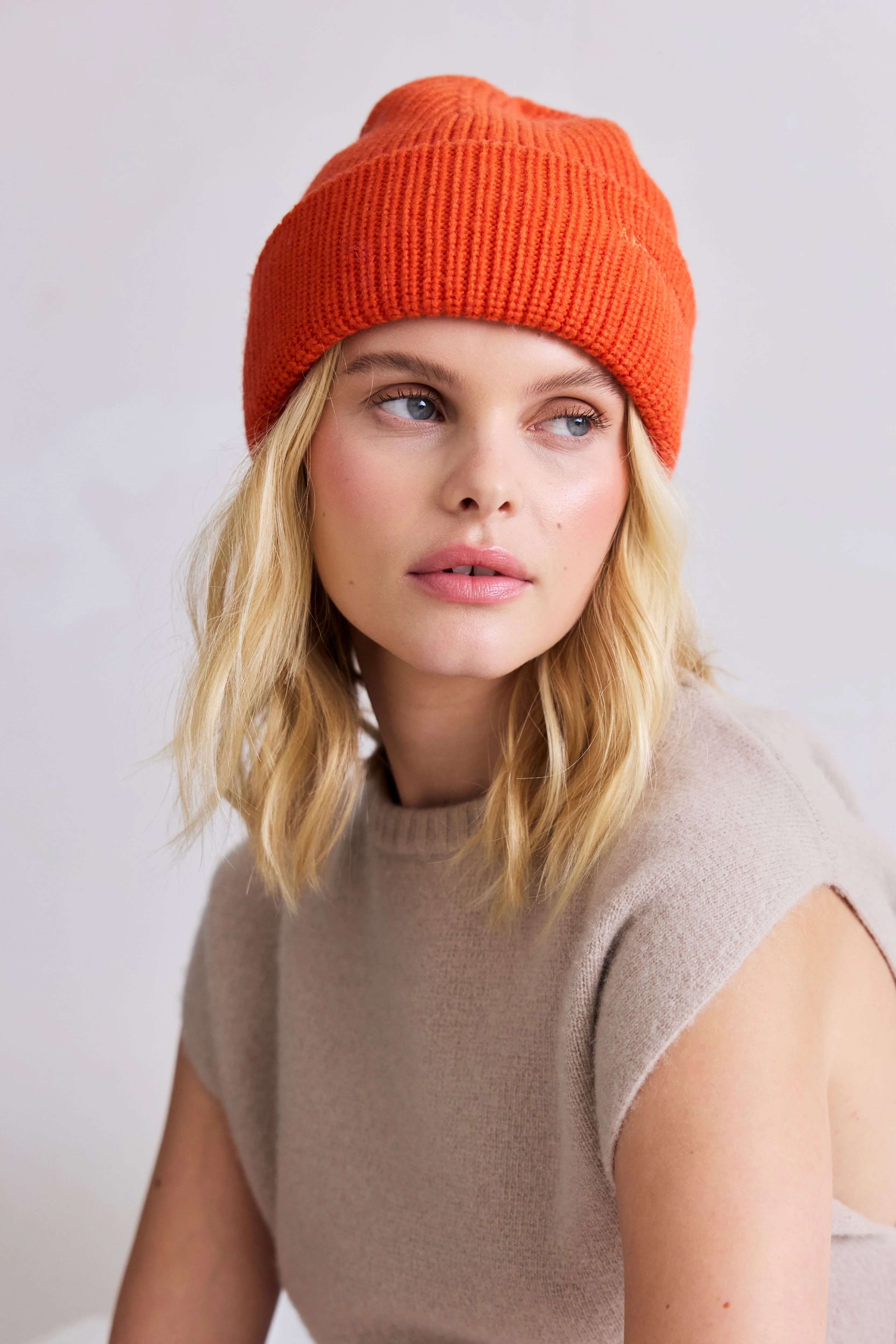 Embroidered Merino Wool Beanie - Sunkissed Coral - Image 5
