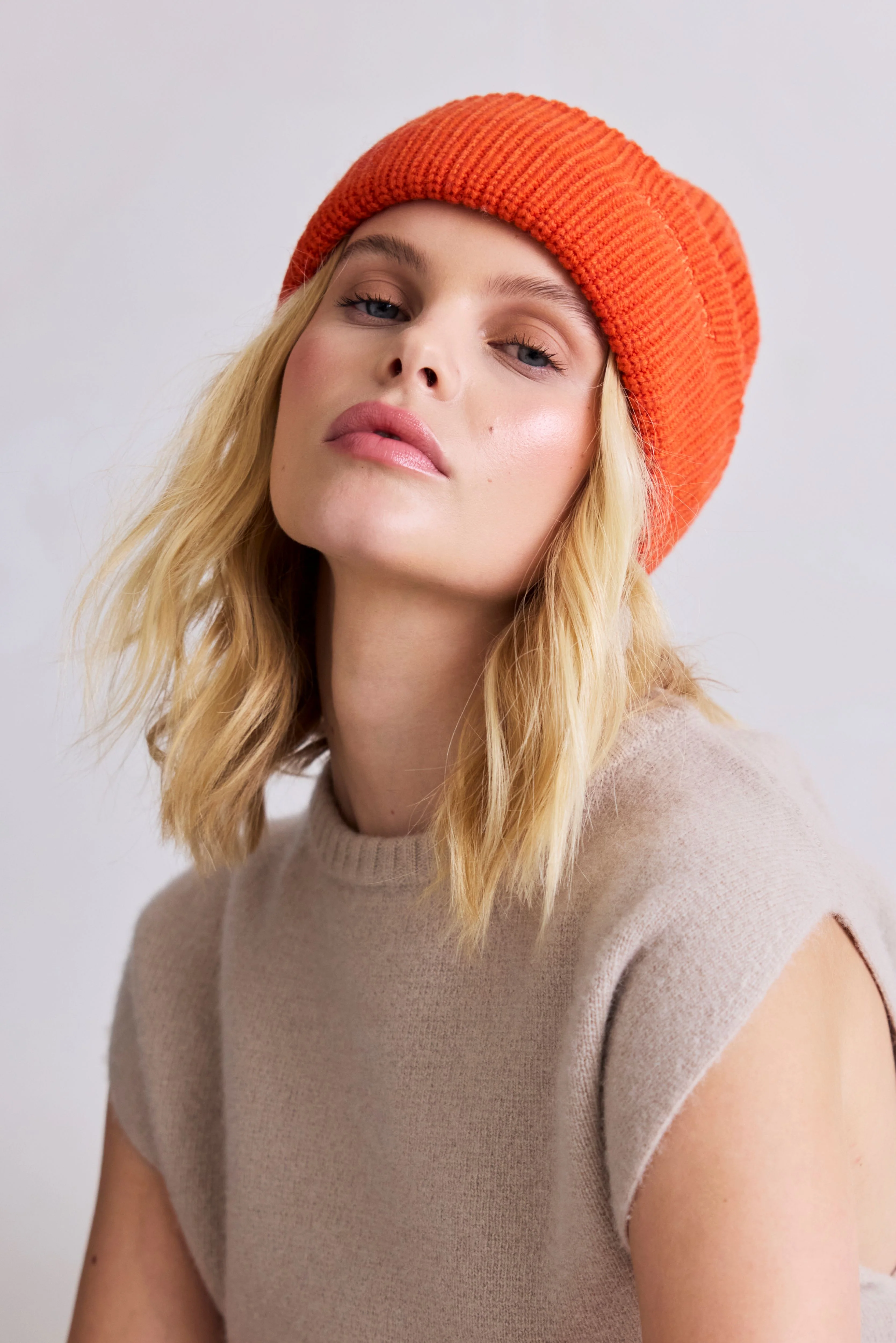 Embroidered Merino Wool Beanie - Sunkissed Coral - Image 6