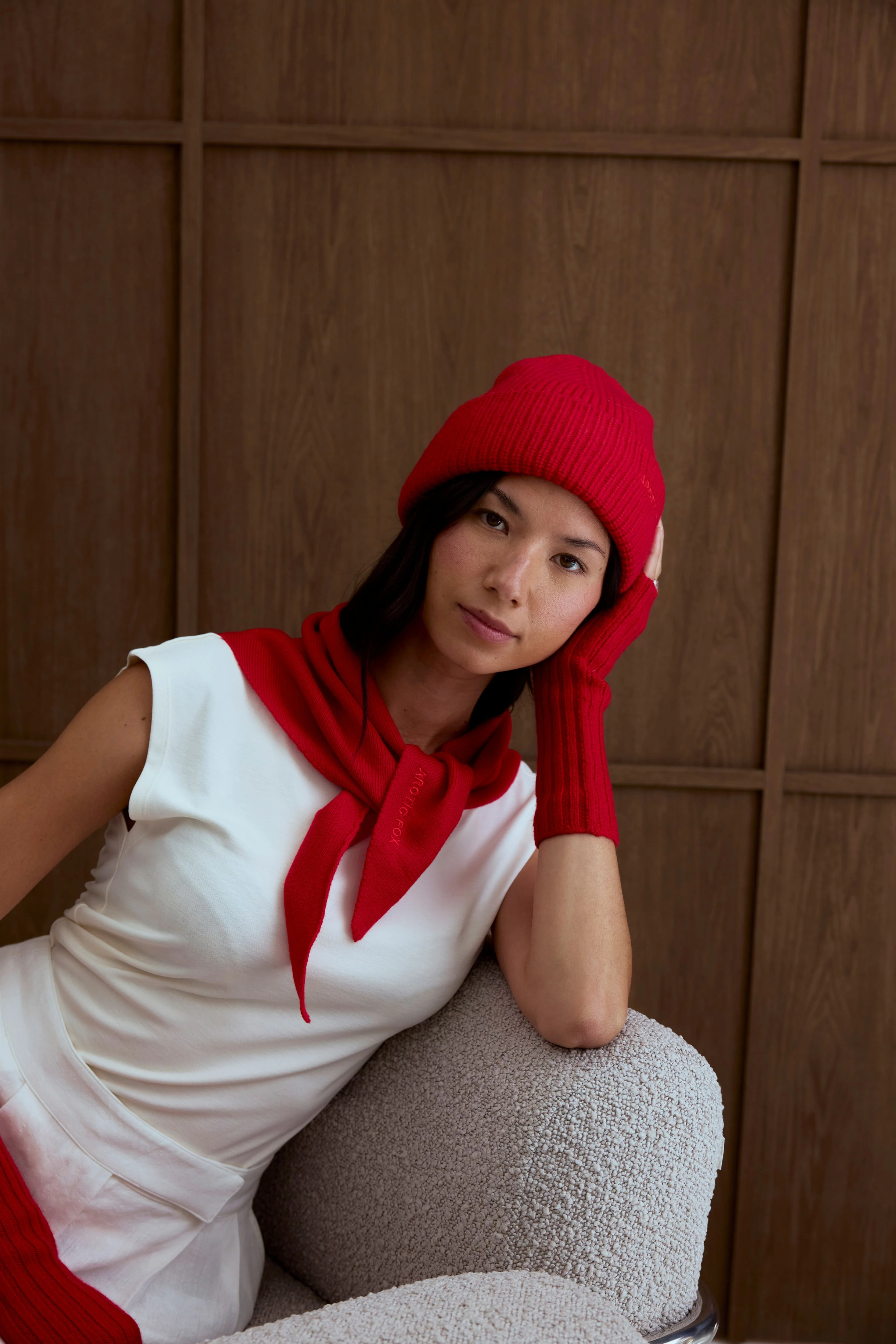 Embroidered Merino Wool Beanie - Flame Red - Image 5