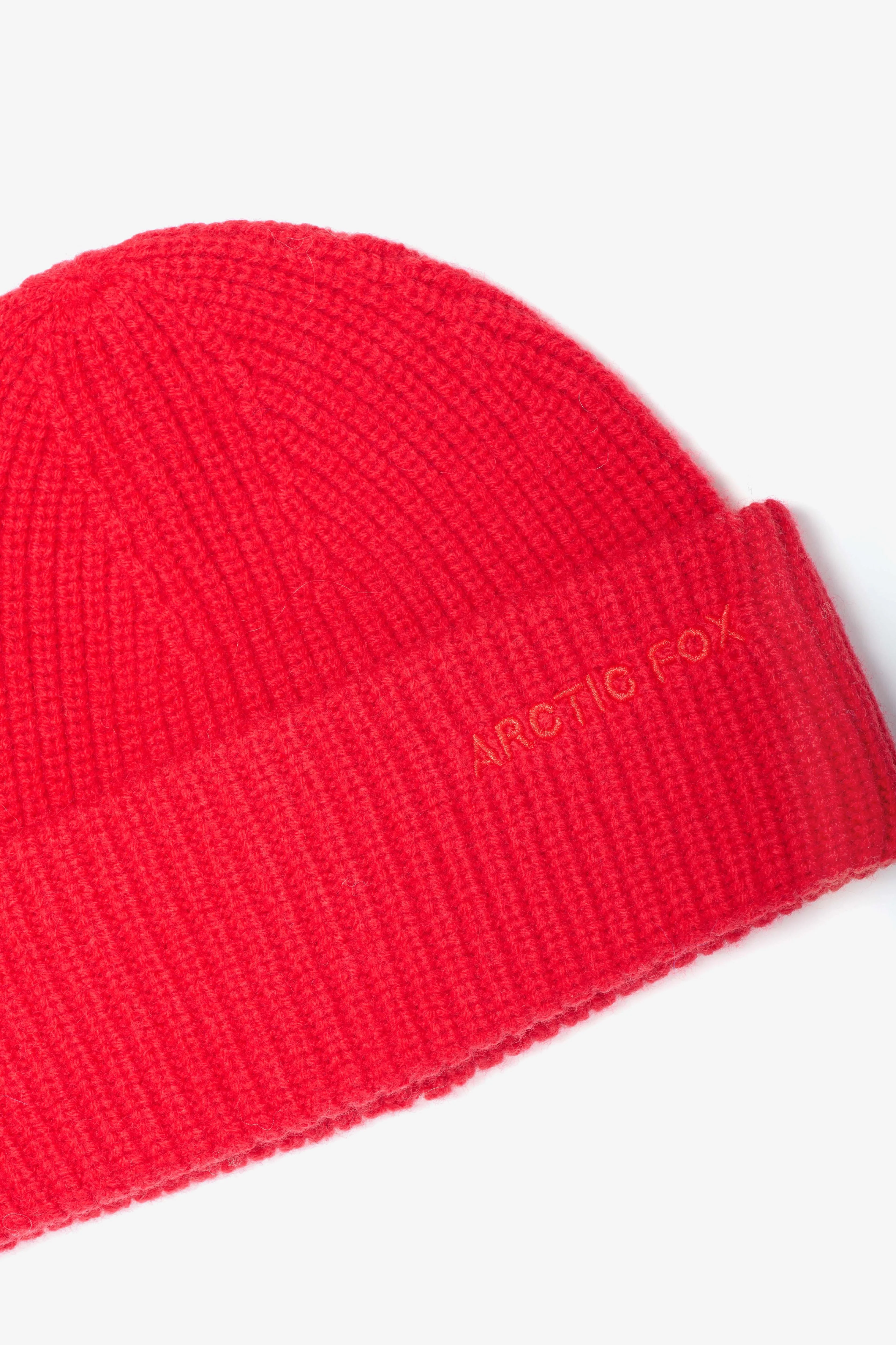 Embroidered Merino Wool Beanie - Flame Red - Image 6