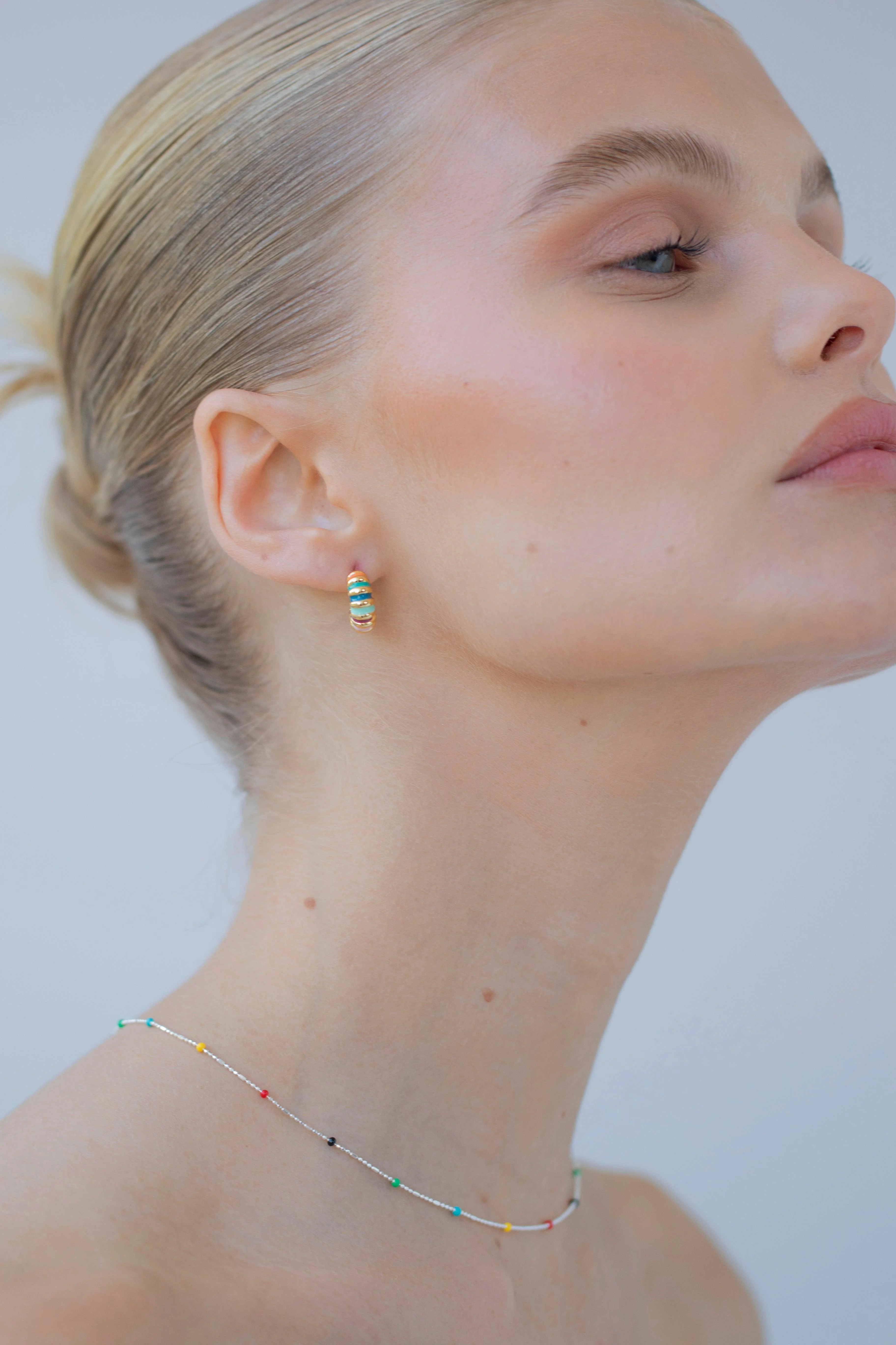 ESME - Mini Gold Multicoloured Pastel Hoop Earrings - Image 2