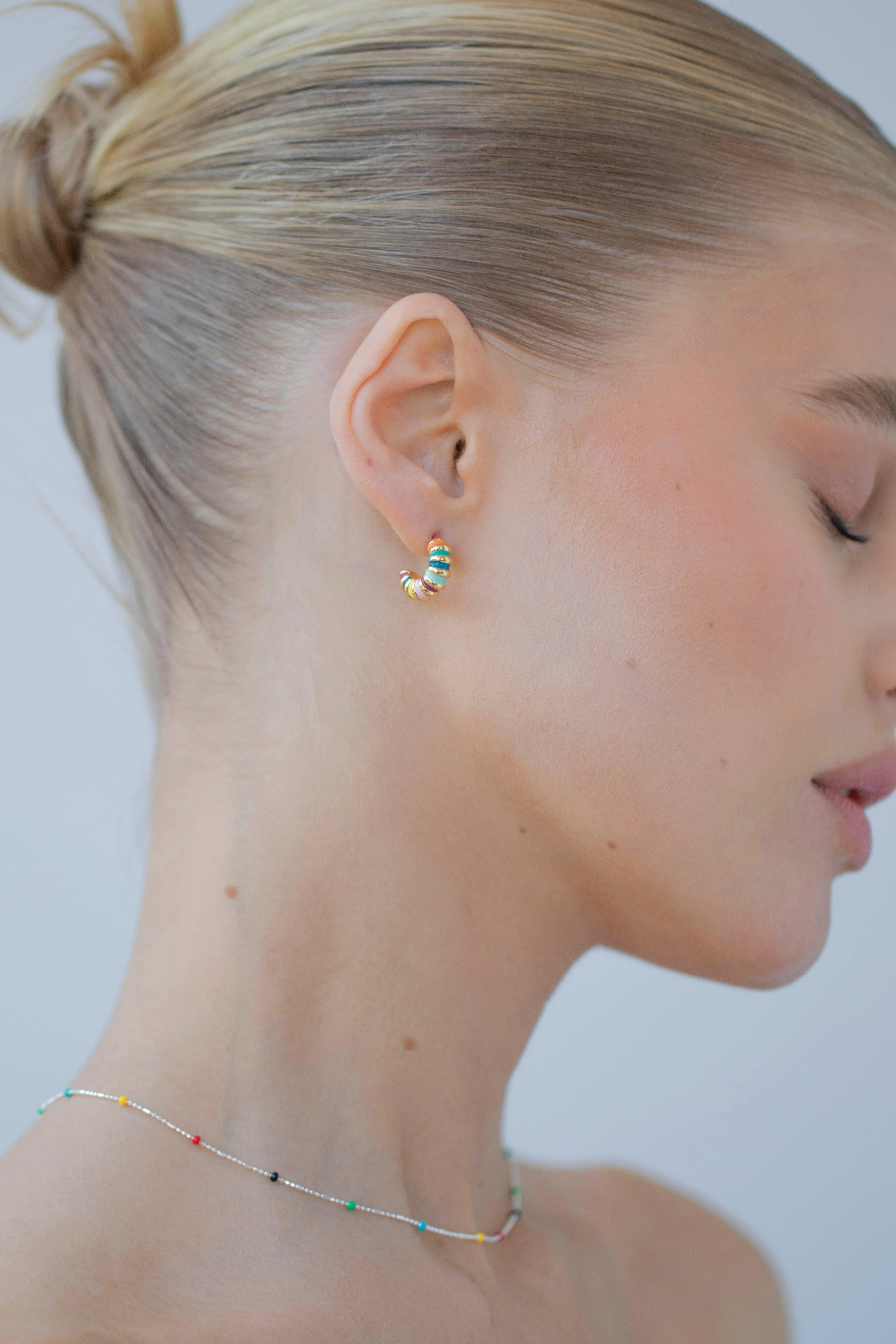 ESME - Mini Gold Multicoloured Pastel Hoop Earrings - Image 3