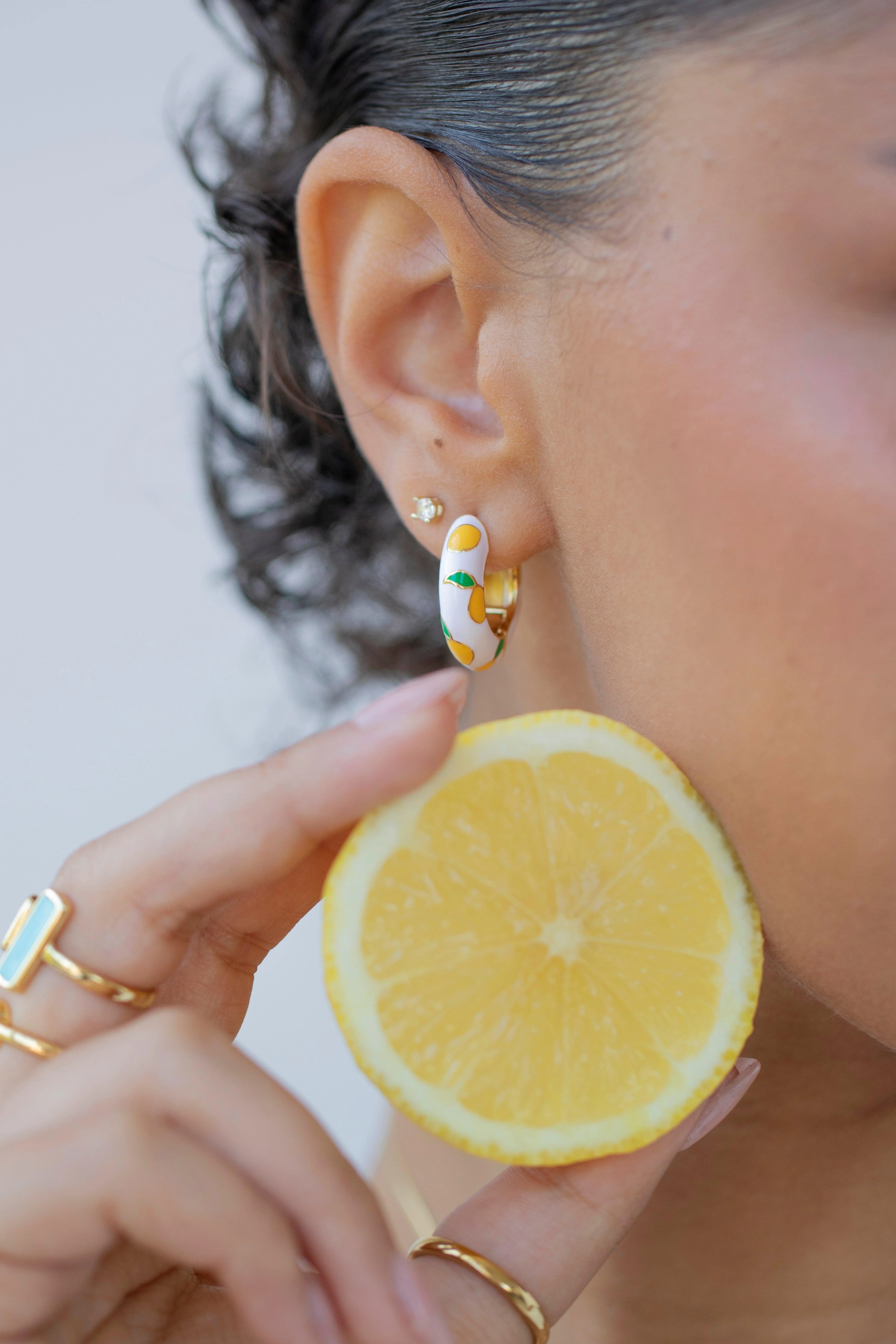 LEMON - Gold Ceramic Hoop Earrings - Image 2