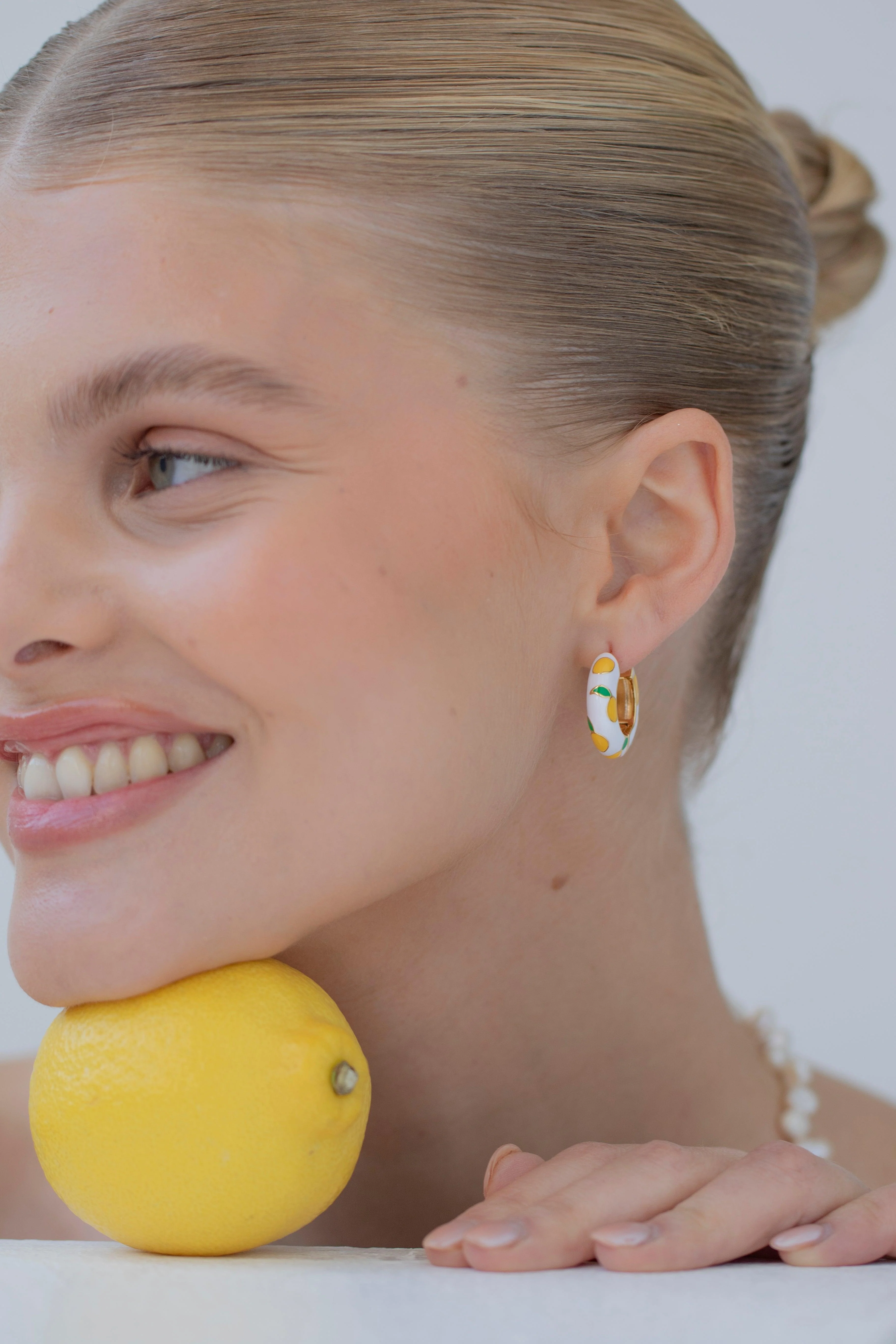 LEMON - Gold Ceramic Hoop Earrings - Image 3