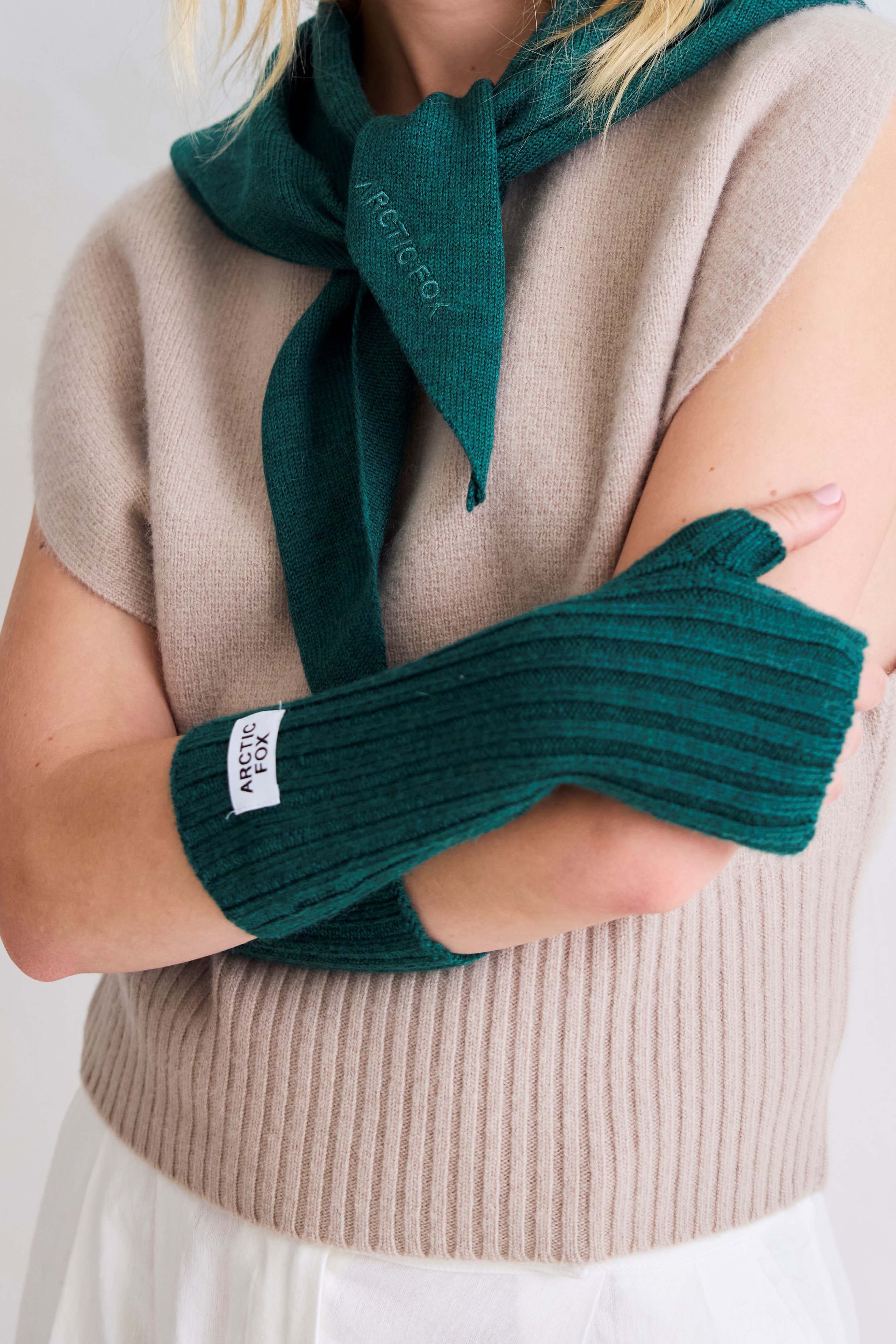 Merino Wool Fingerless Gloves - Alpine Fern - Image 2