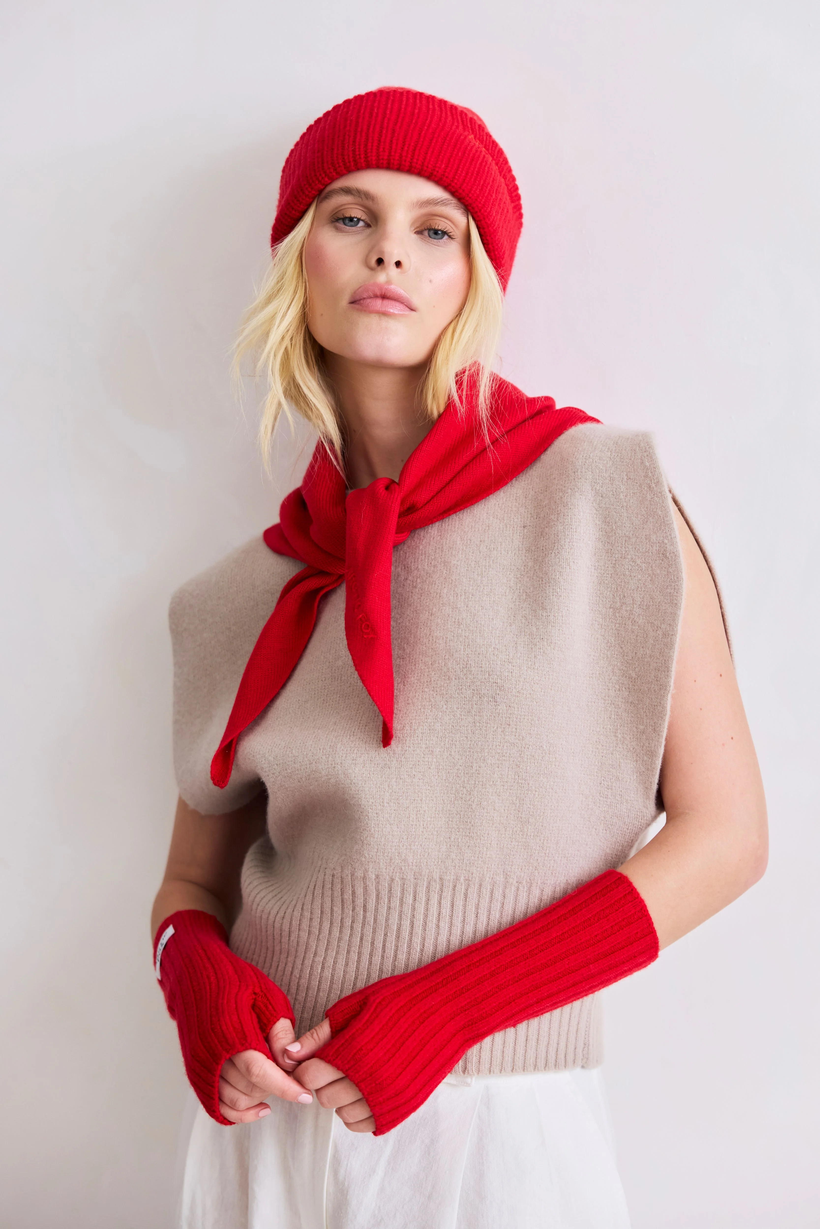 Merino Wool Fingerless Gloves - Flame Red - Image 5