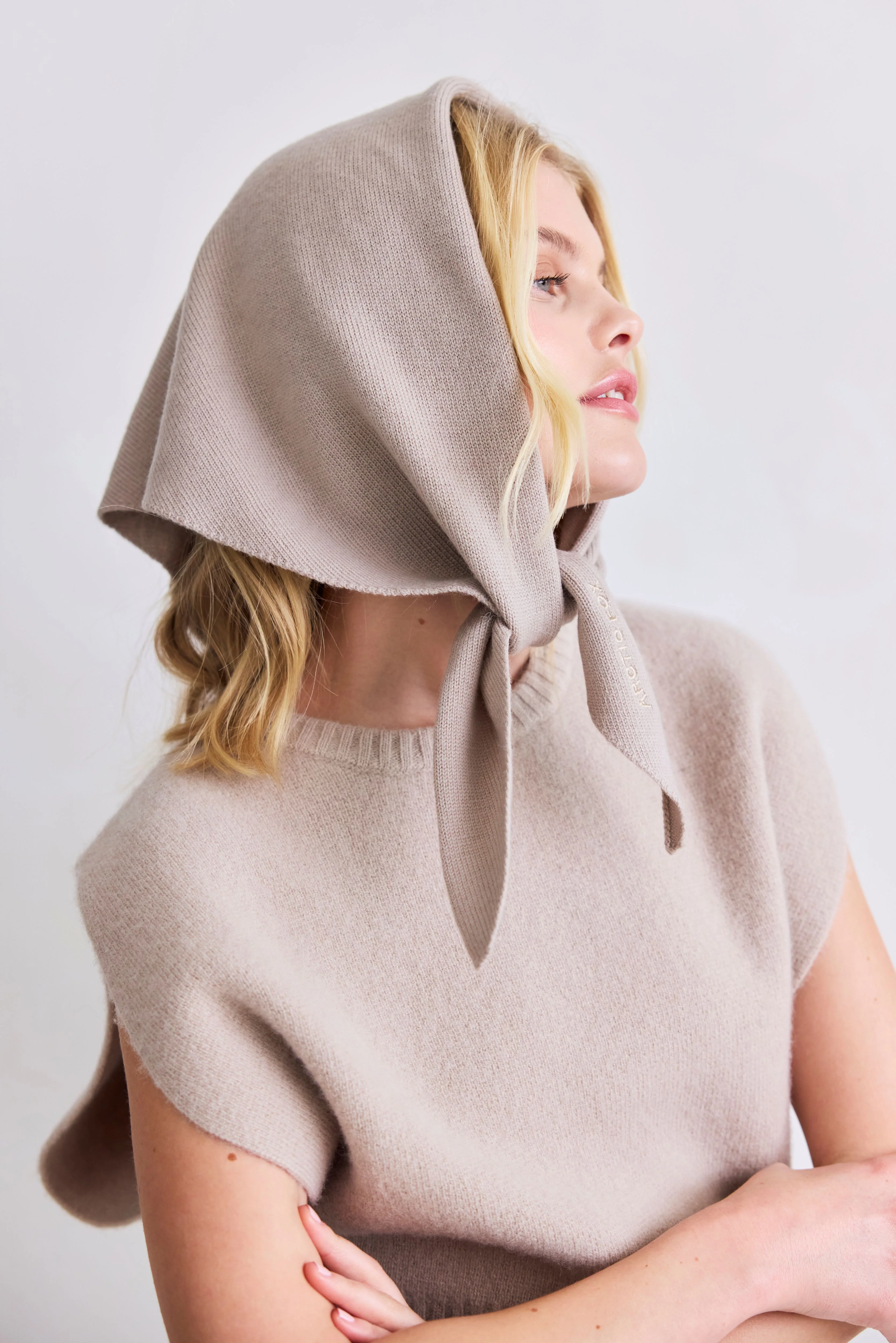 Merino Wool Triangle Scarf - Soft Taupe - Image 3