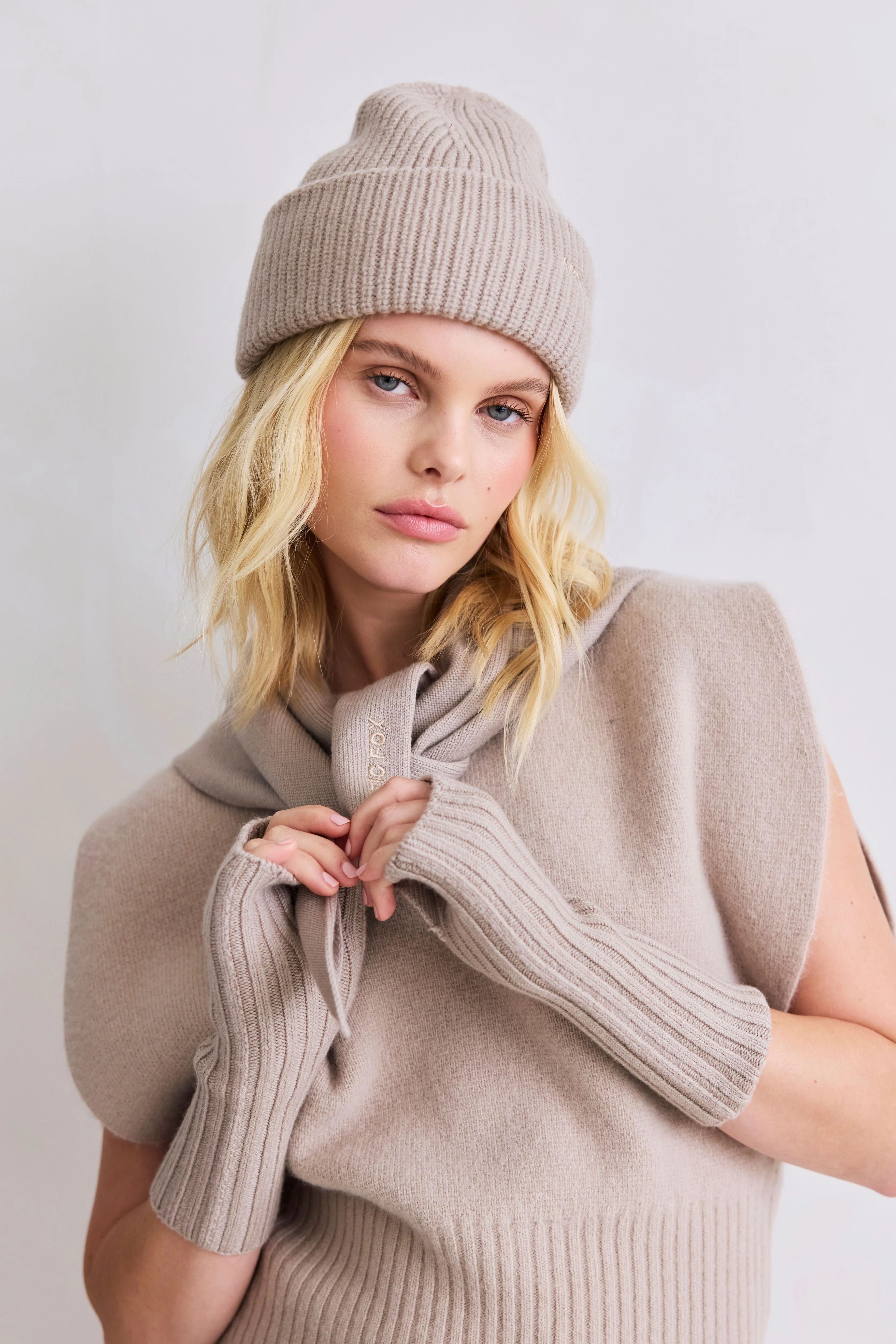Merino Wool Triangle Scarf - Soft Taupe - Image 9
