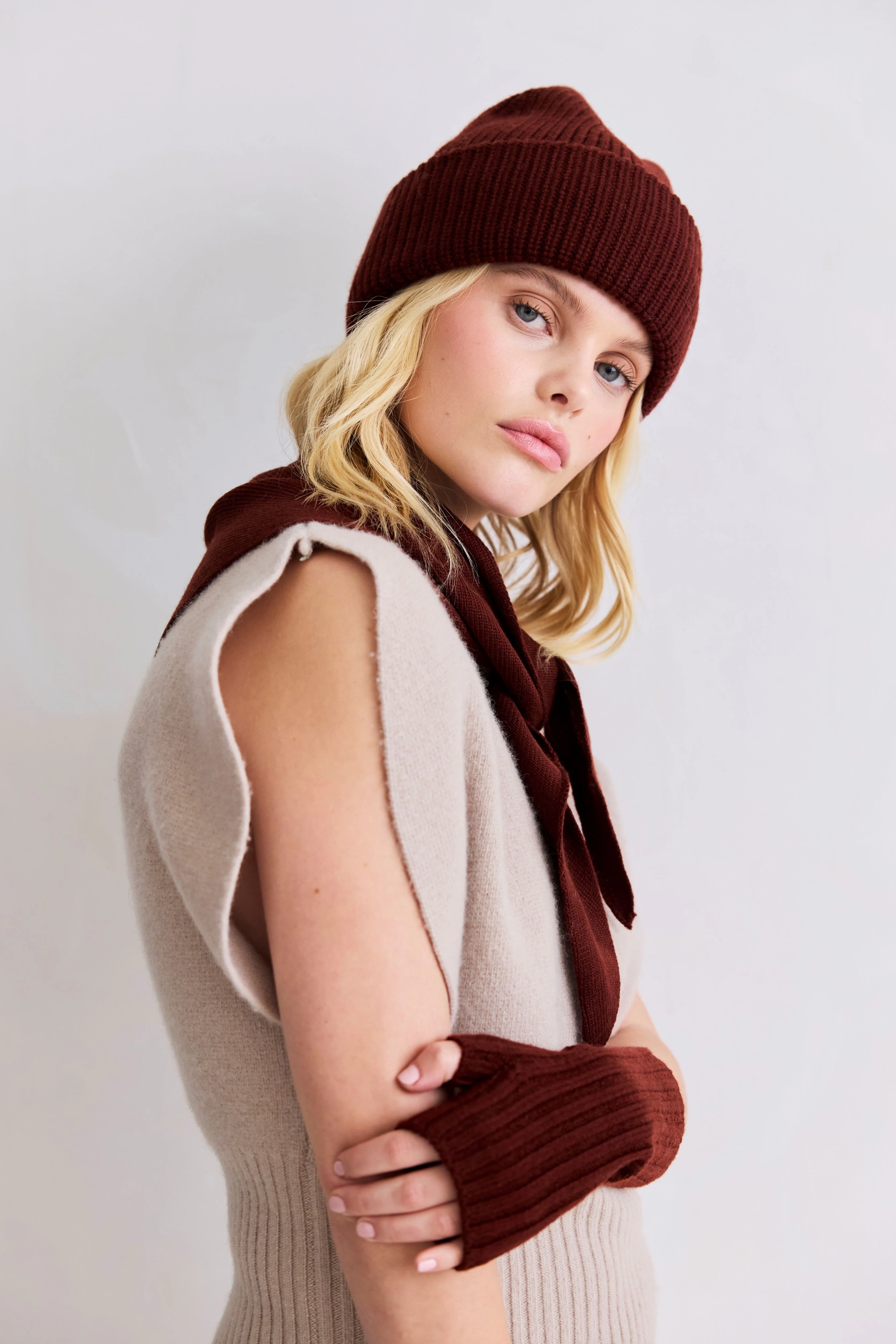 Merino Wool Triangle Scarf - Dark Walnut Brown - Image 11