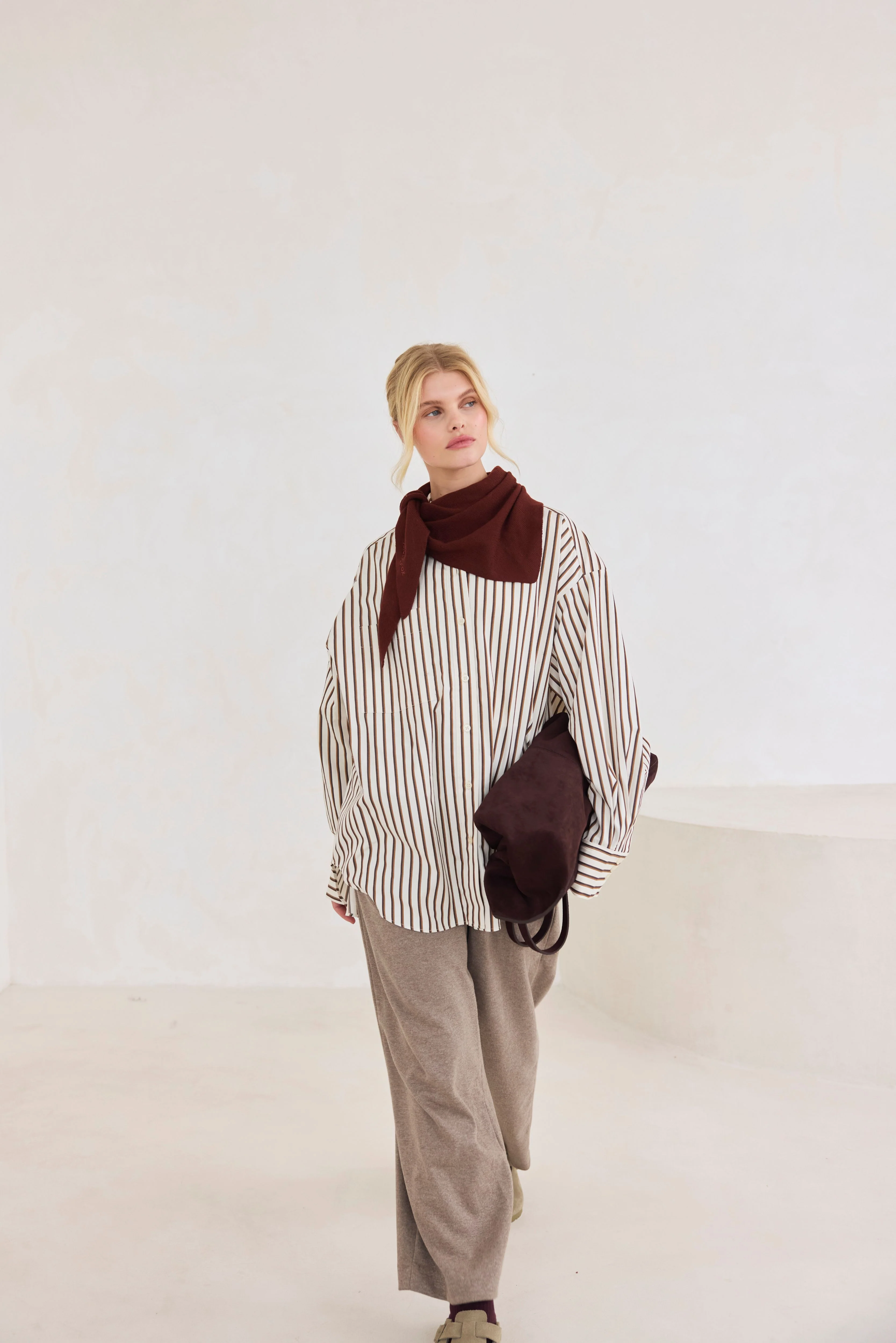 Merino Wool Triangle Scarf - Dark Walnut Brown - Image 3