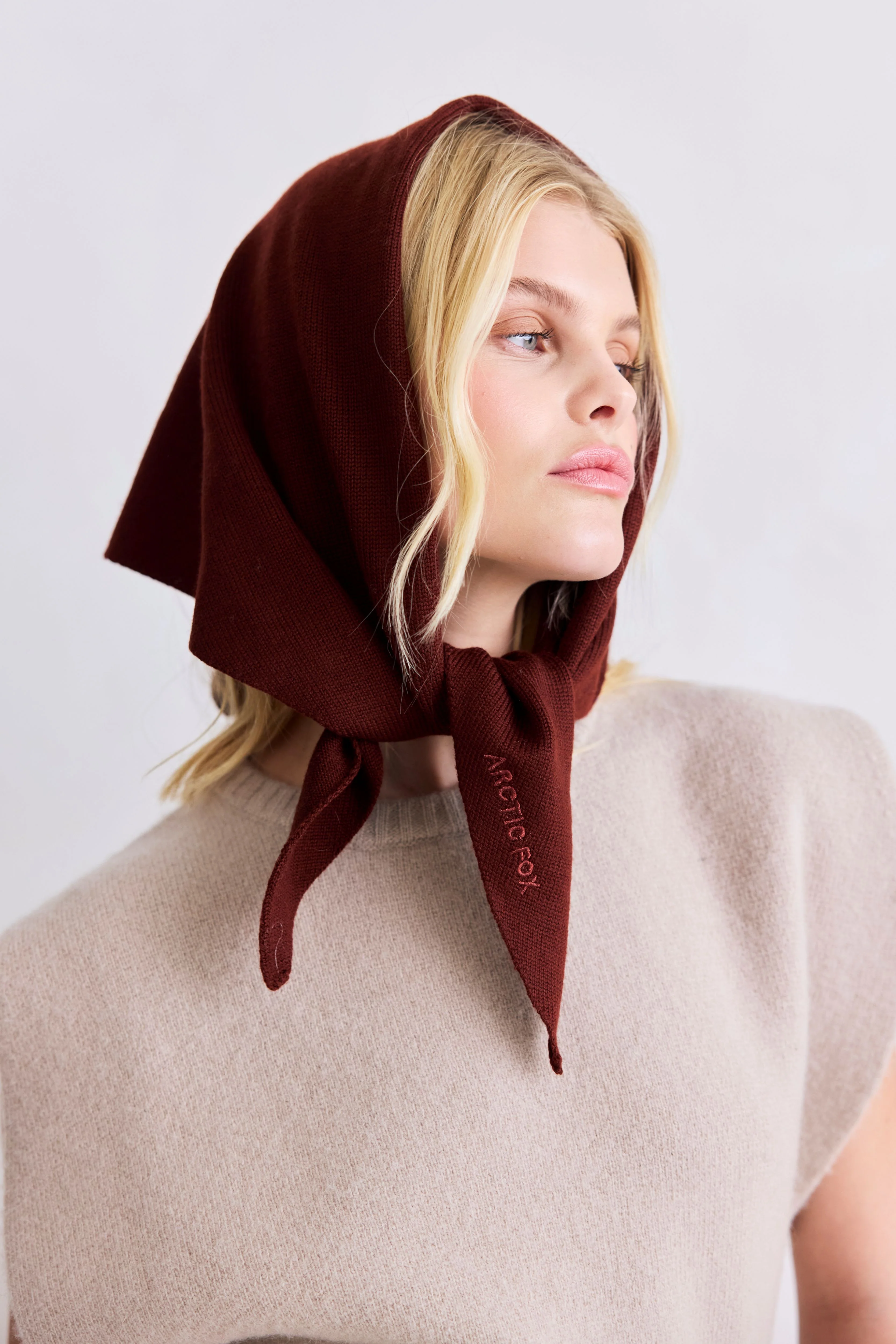 Merino Wool Triangle Scarf - Dark Walnut Brown - Image 4