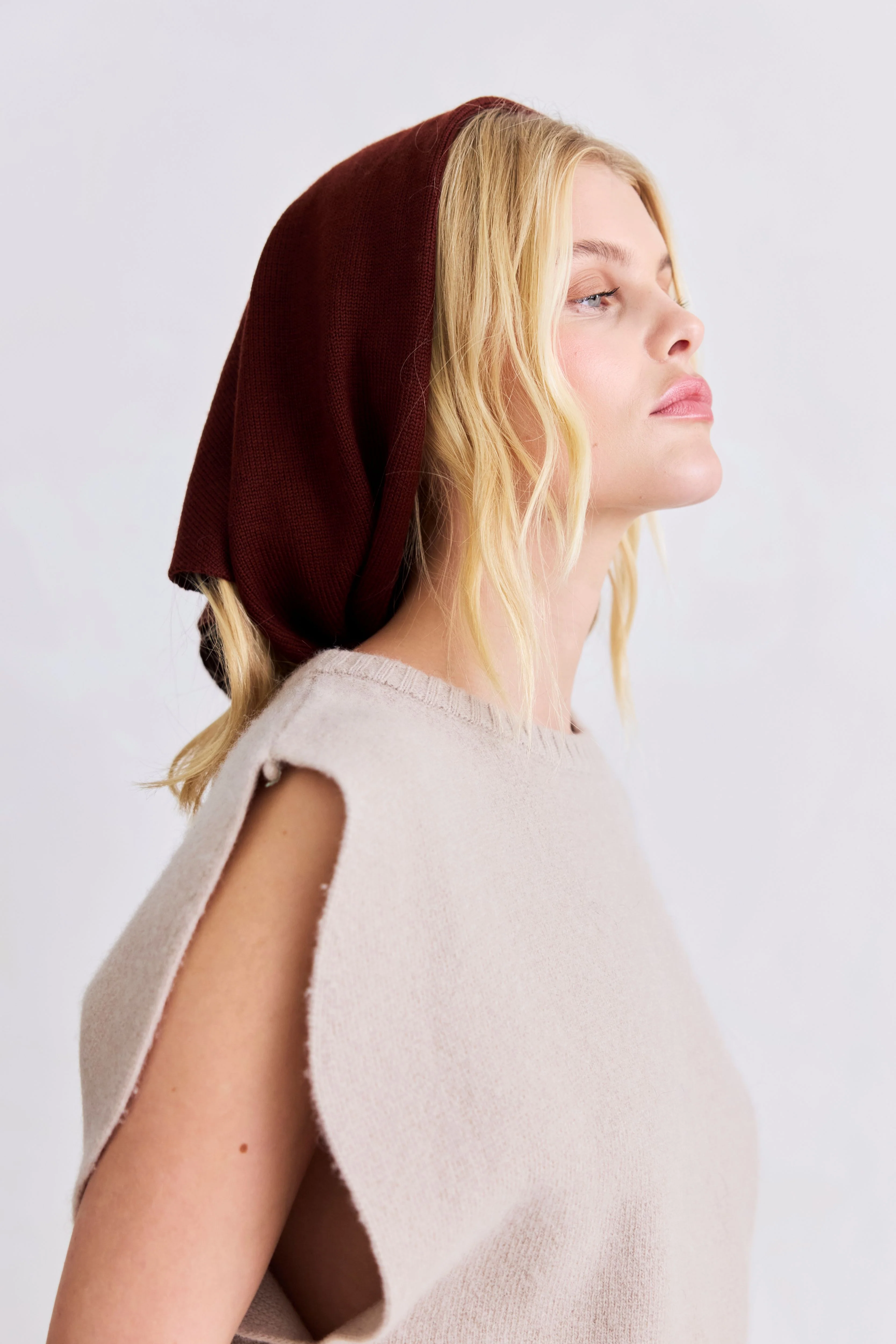Merino Wool Triangle Scarf - Dark Walnut Brown - Image 6