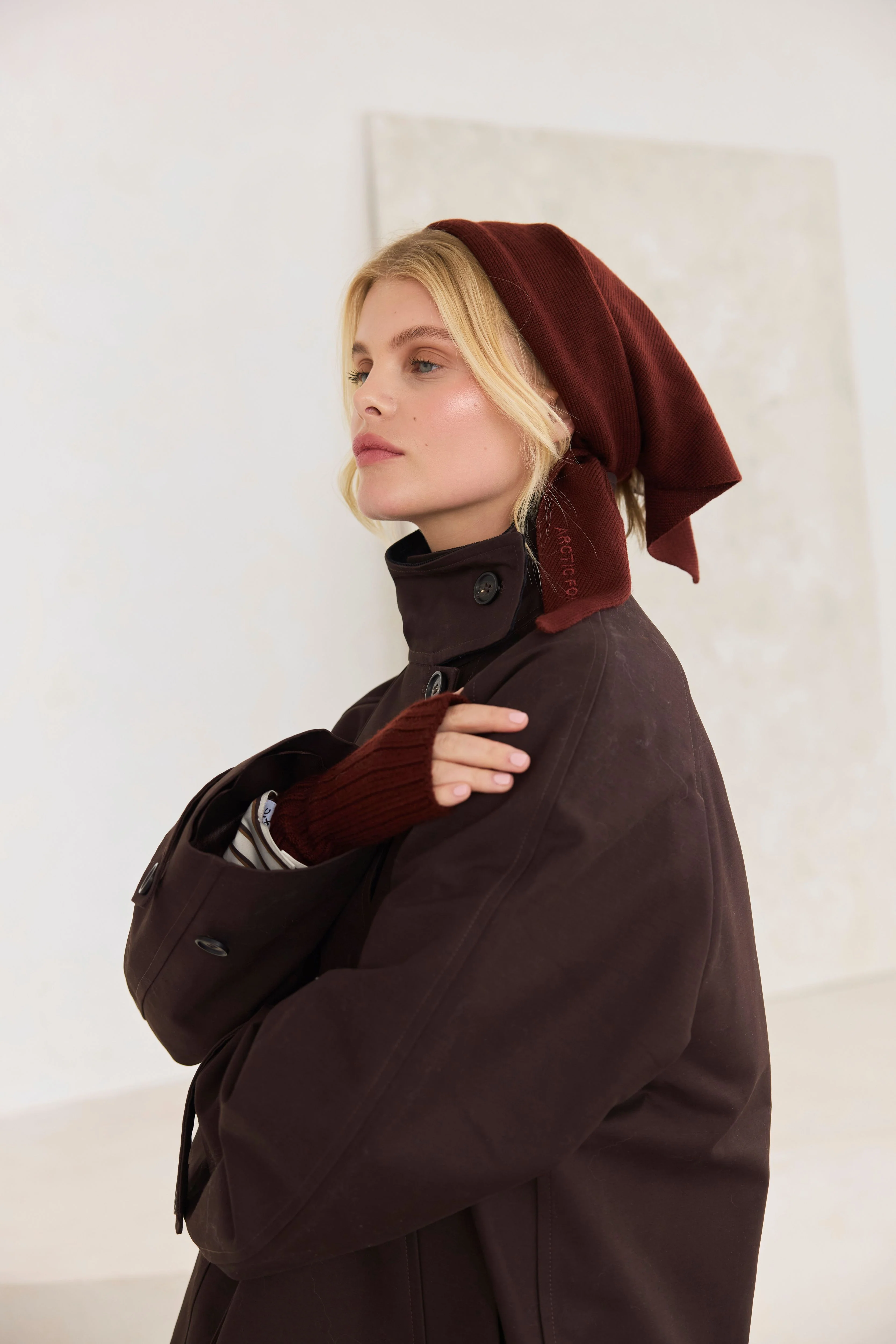 Merino Wool Triangle Scarf - Dark Walnut Brown - Image 7