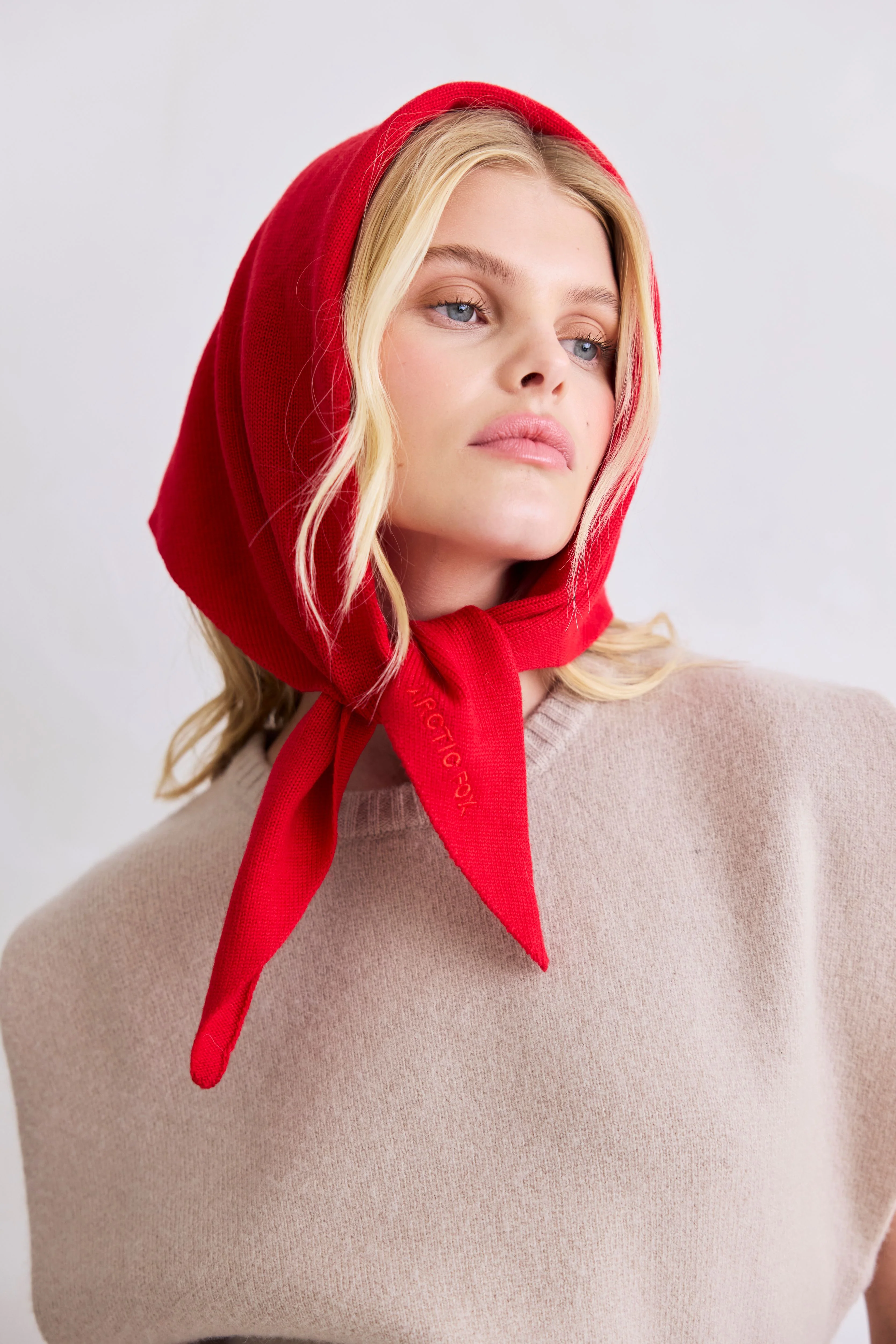 Merino Wool Triangle Scarf - Flame Red