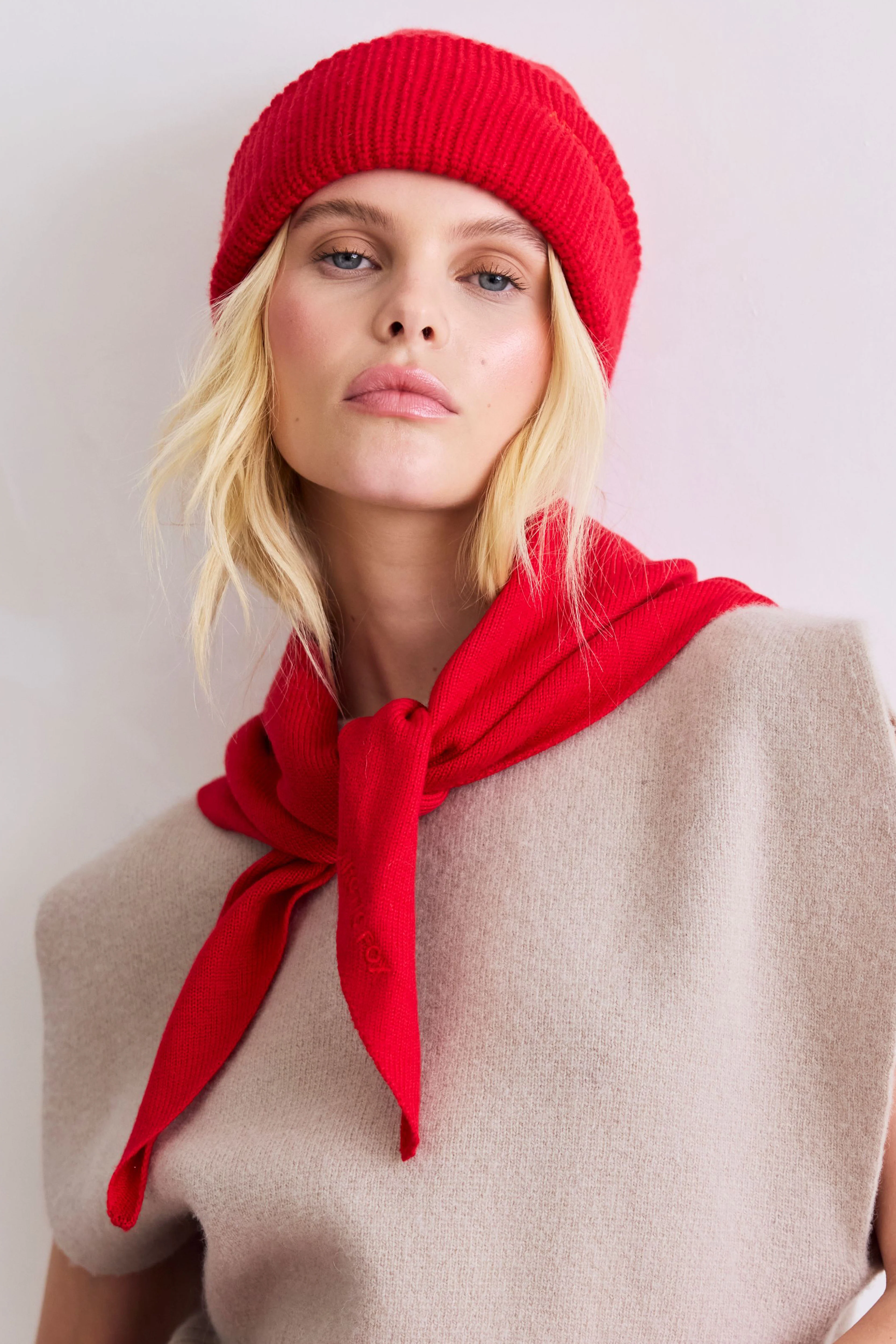 Merino Wool Triangle Scarf - Flame Red - Image 3