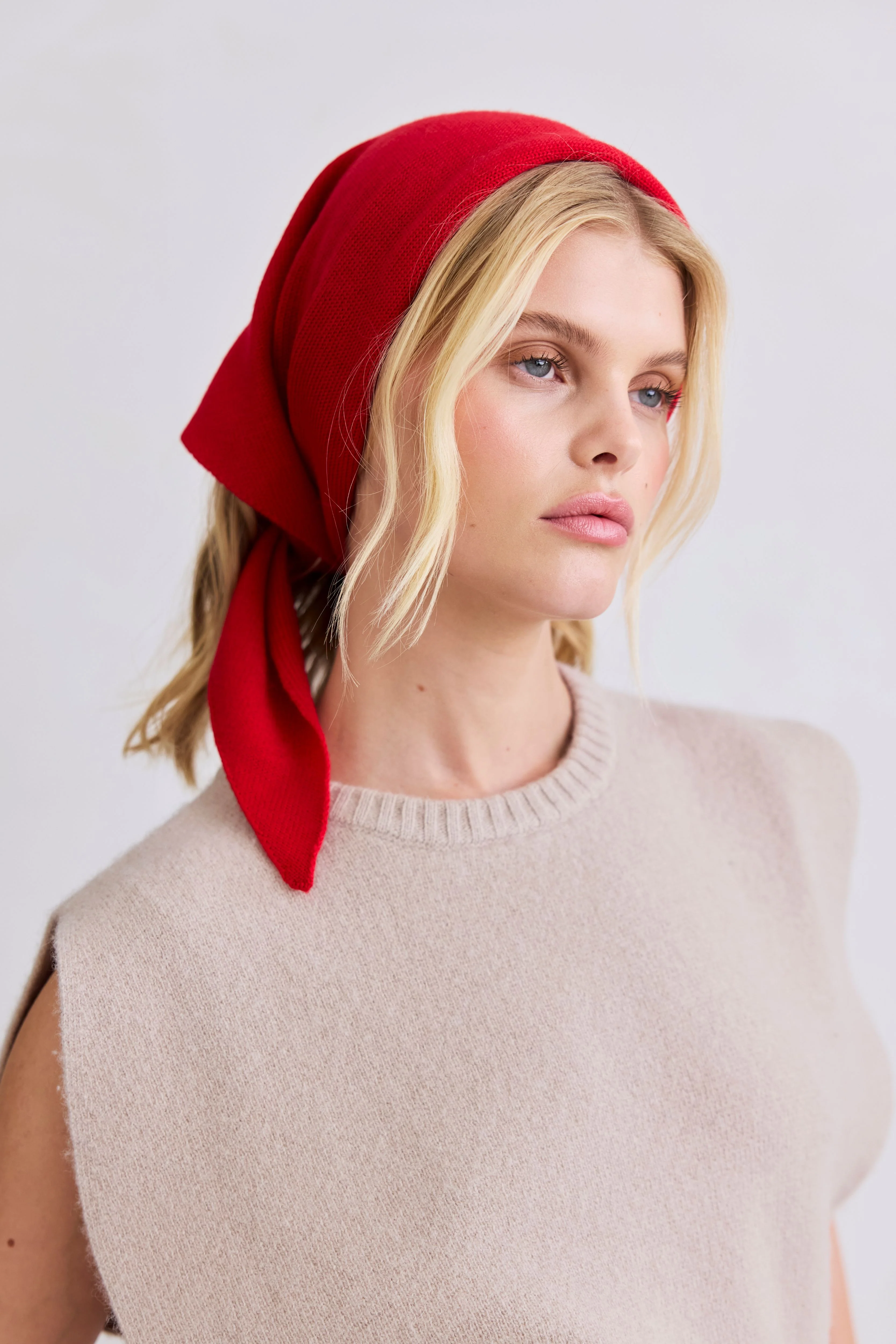 Merino Wool Triangle Scarf - Flame Red - Image 6