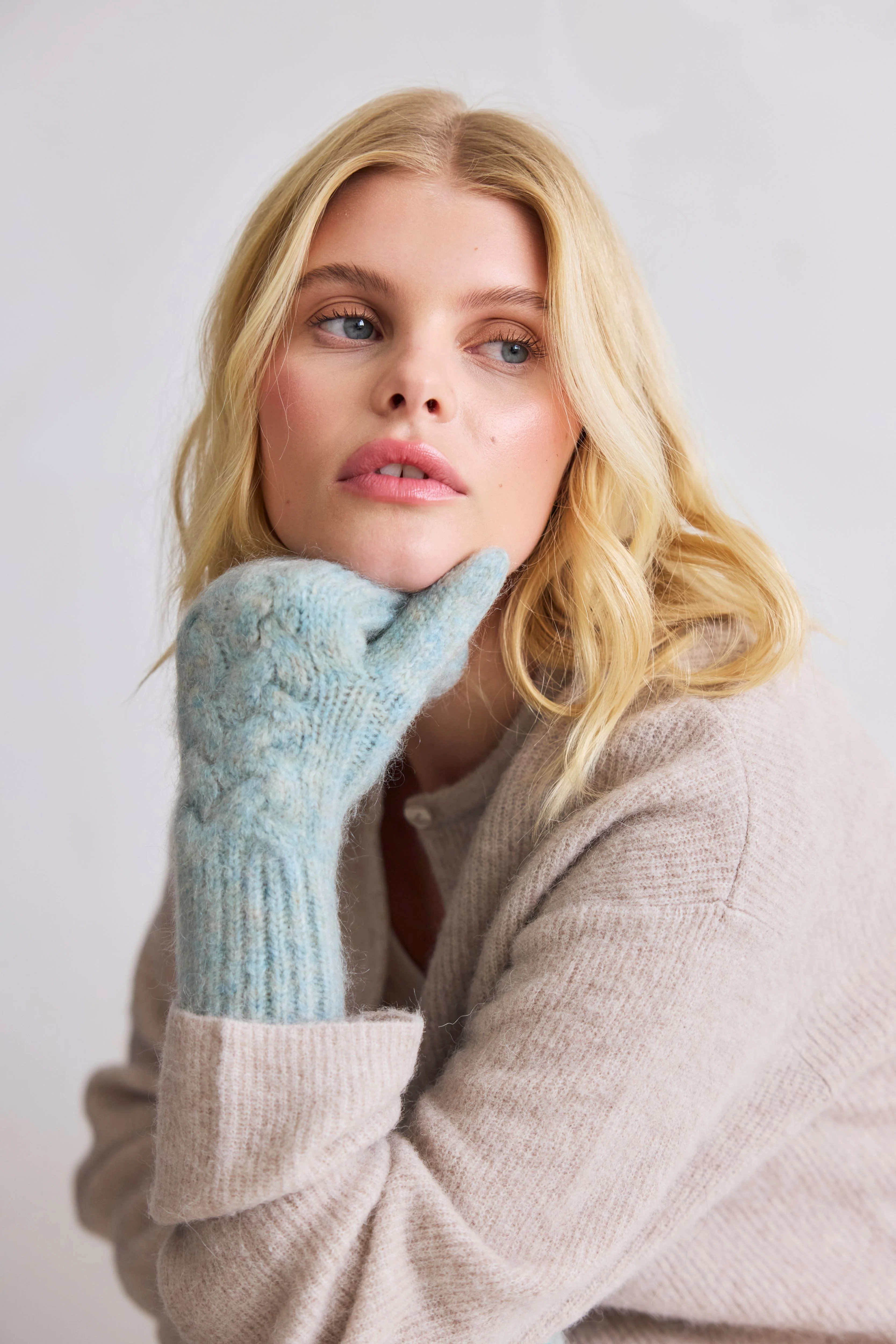 Mohair Mitten Gloves - Ocean Mist - Image 3