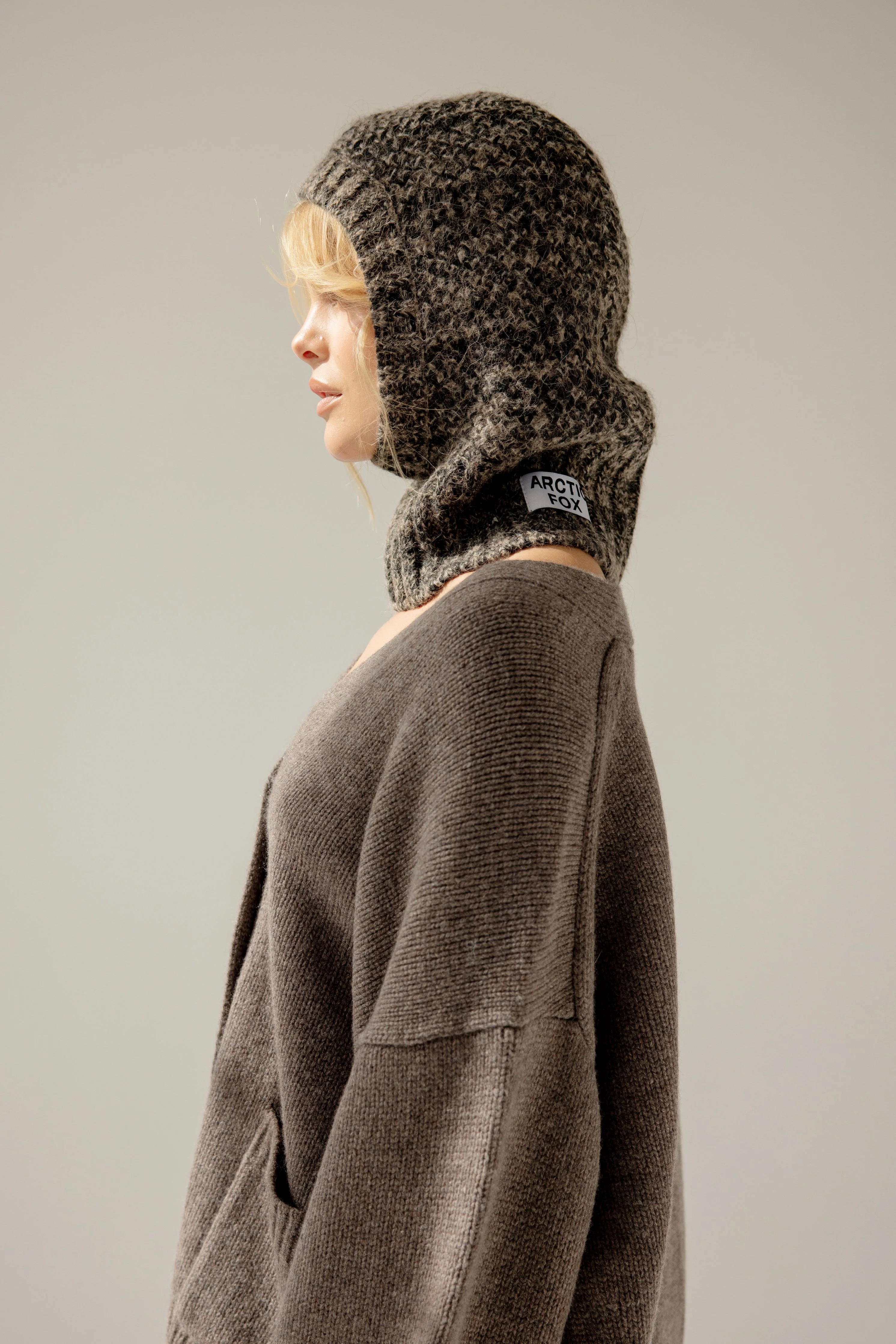 The Alpaca Balaclava Fitted Hood - Frosted Walnut Brown - Image 3