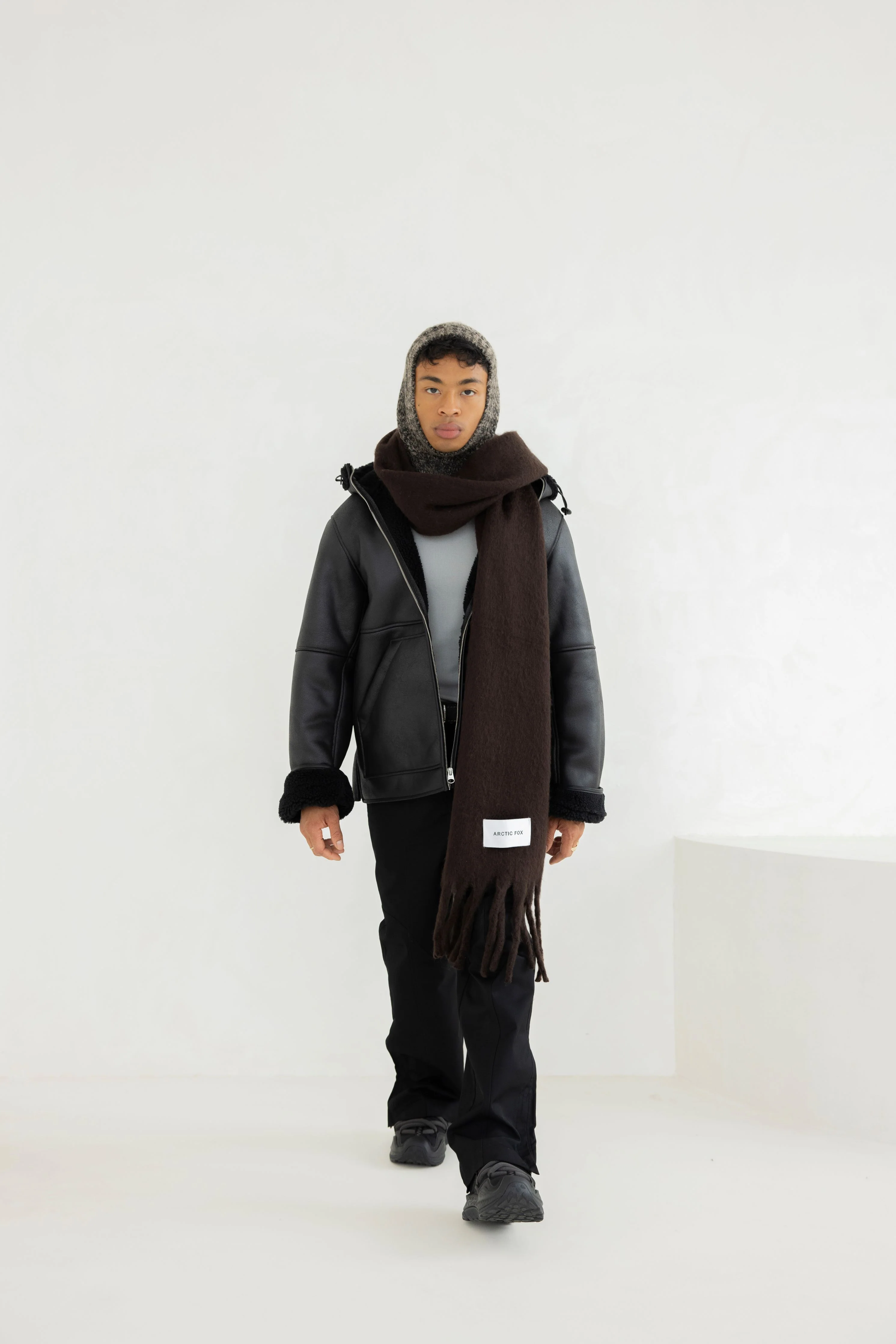 The Alpaca Balaclava Fitted Hood - Frosted Walnut Brown - Image 5