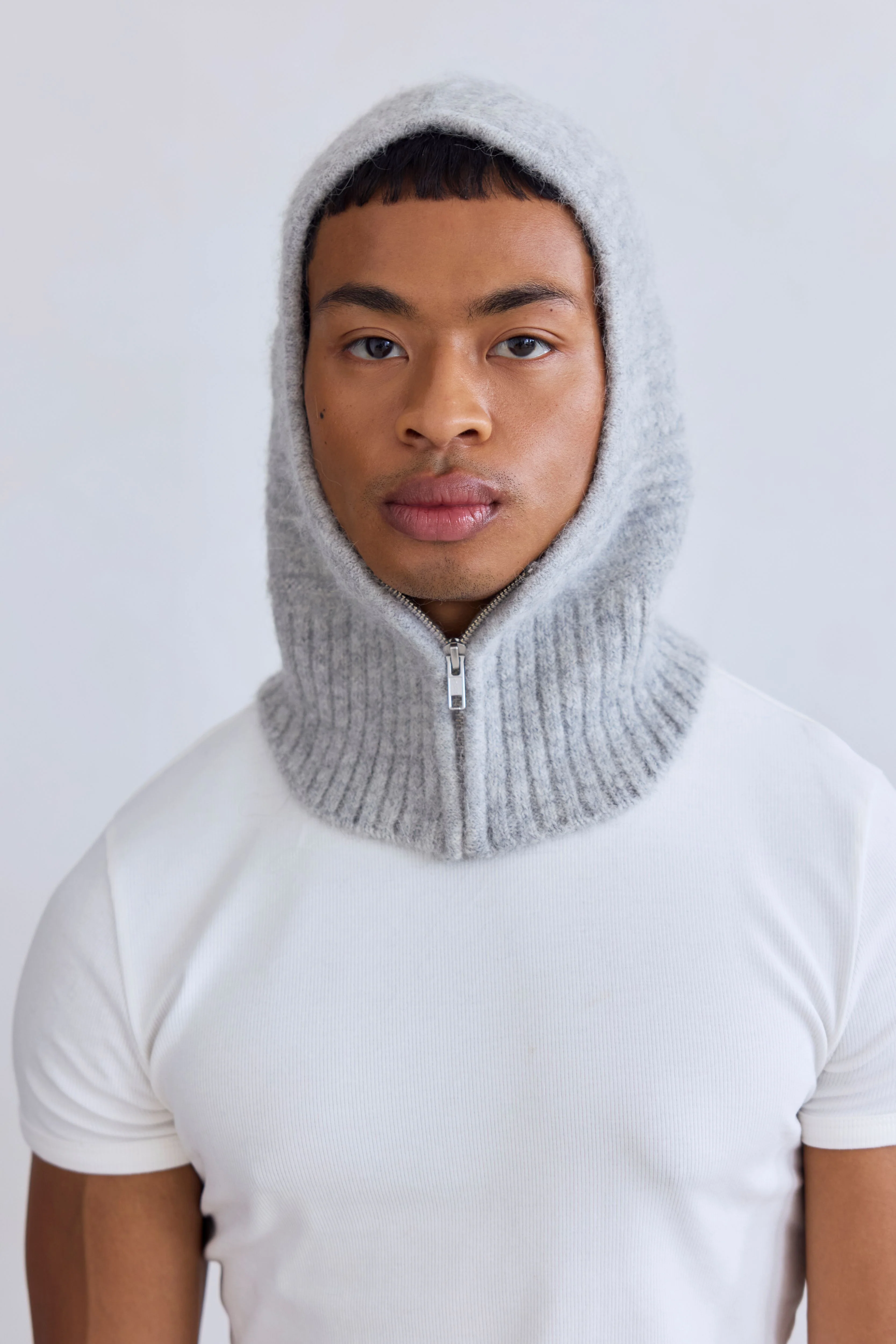 The Alpaca Zip Balaclava - Blizzard Grey - Image 6