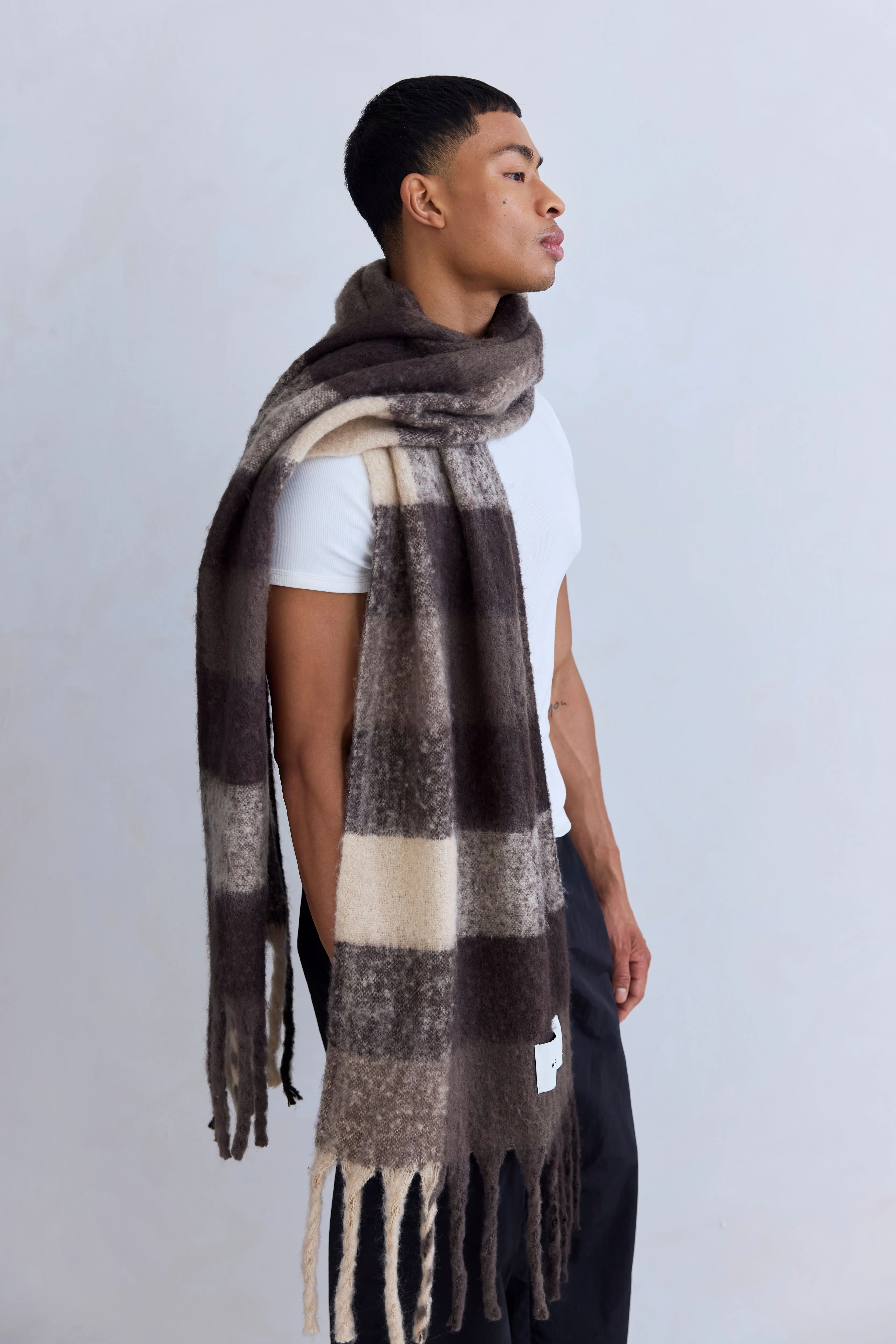 The Reykjavik Check Scarf - Dark Earth Brown - Image 11
