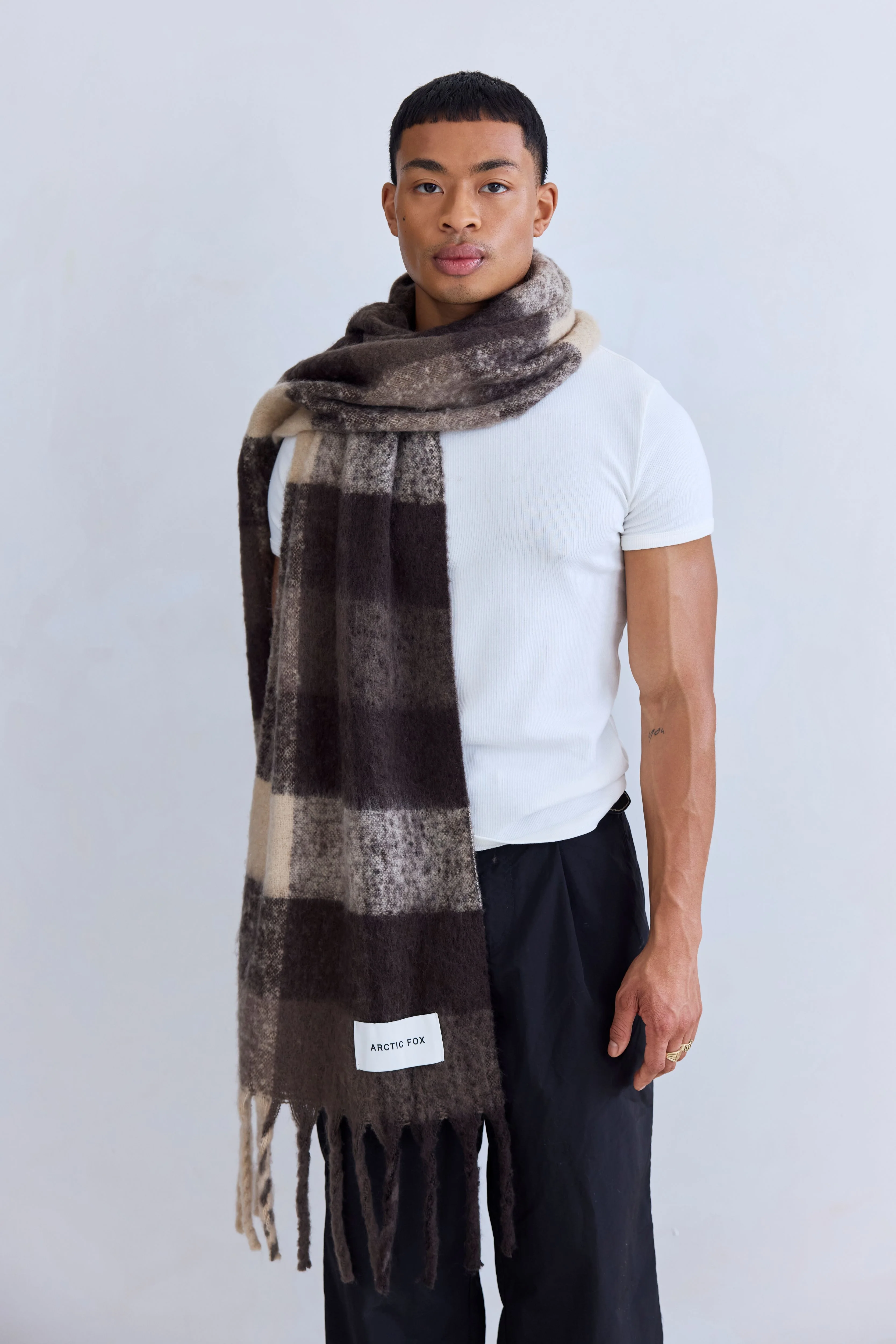 The Reykjavik Check Scarf - Dark Earth Brown - Image 12