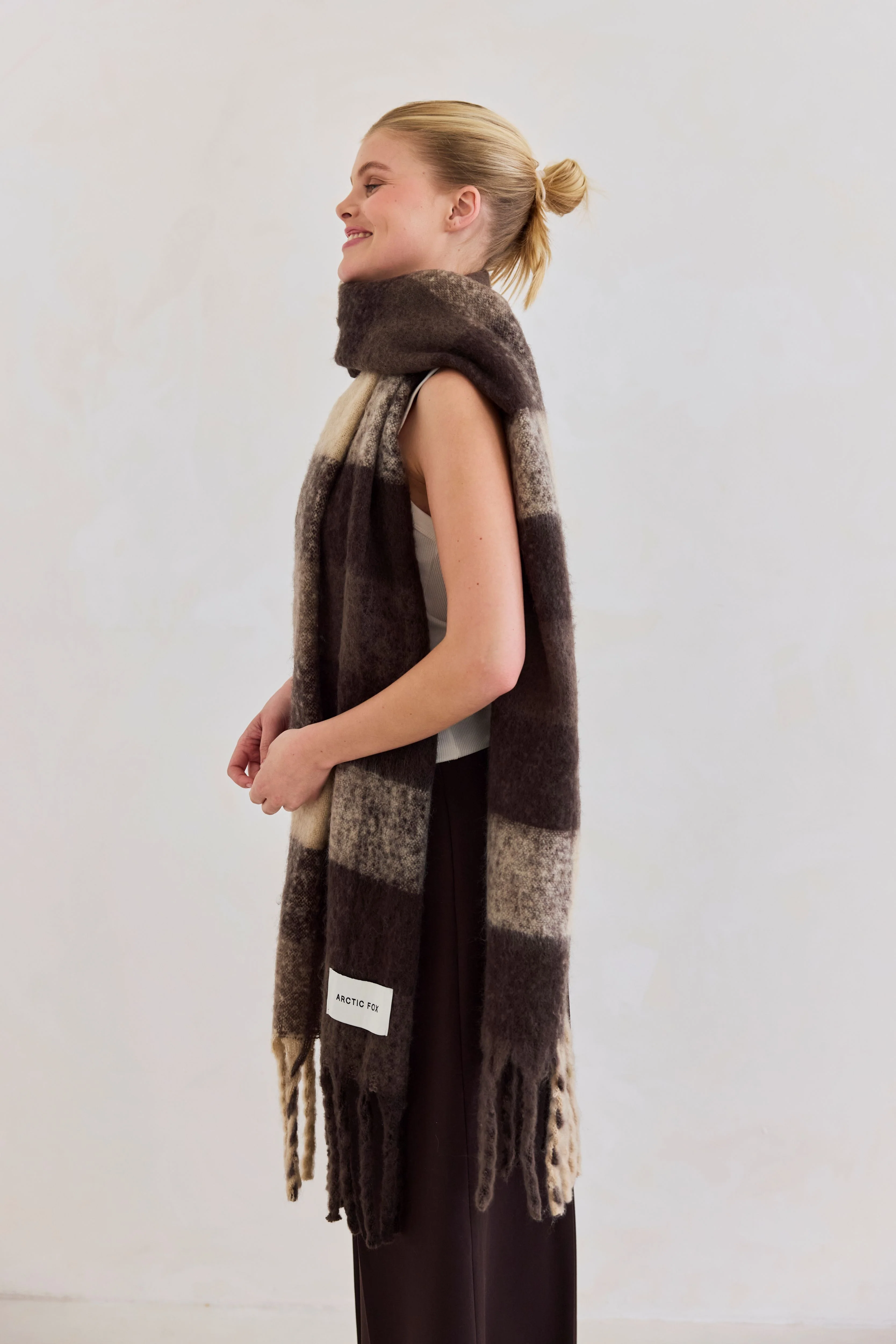 The Reykjavik Check Scarf - Dark Earth Brown - Image 3