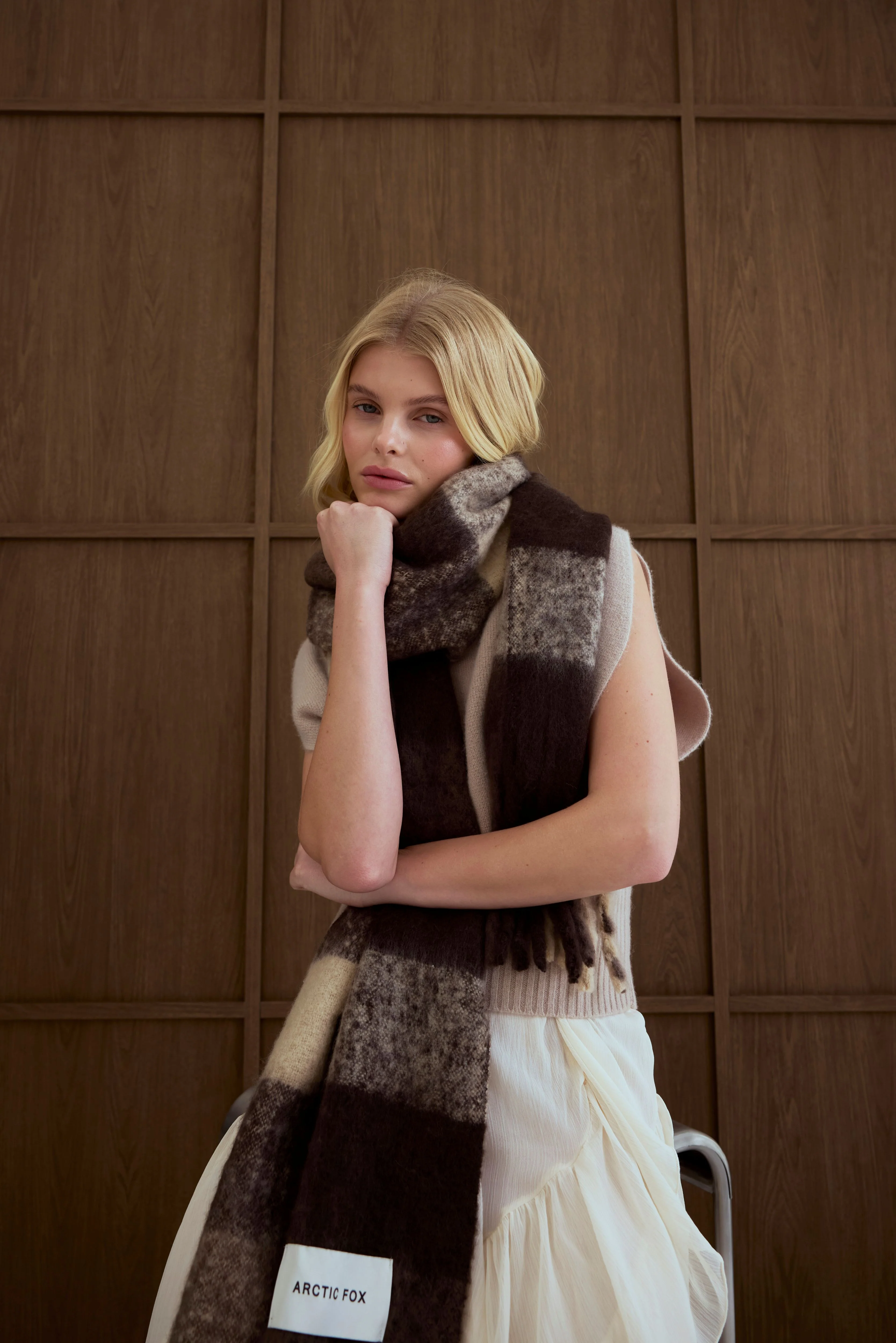 The Reykjavik Check Scarf - Dark Earth Brown - Image 5