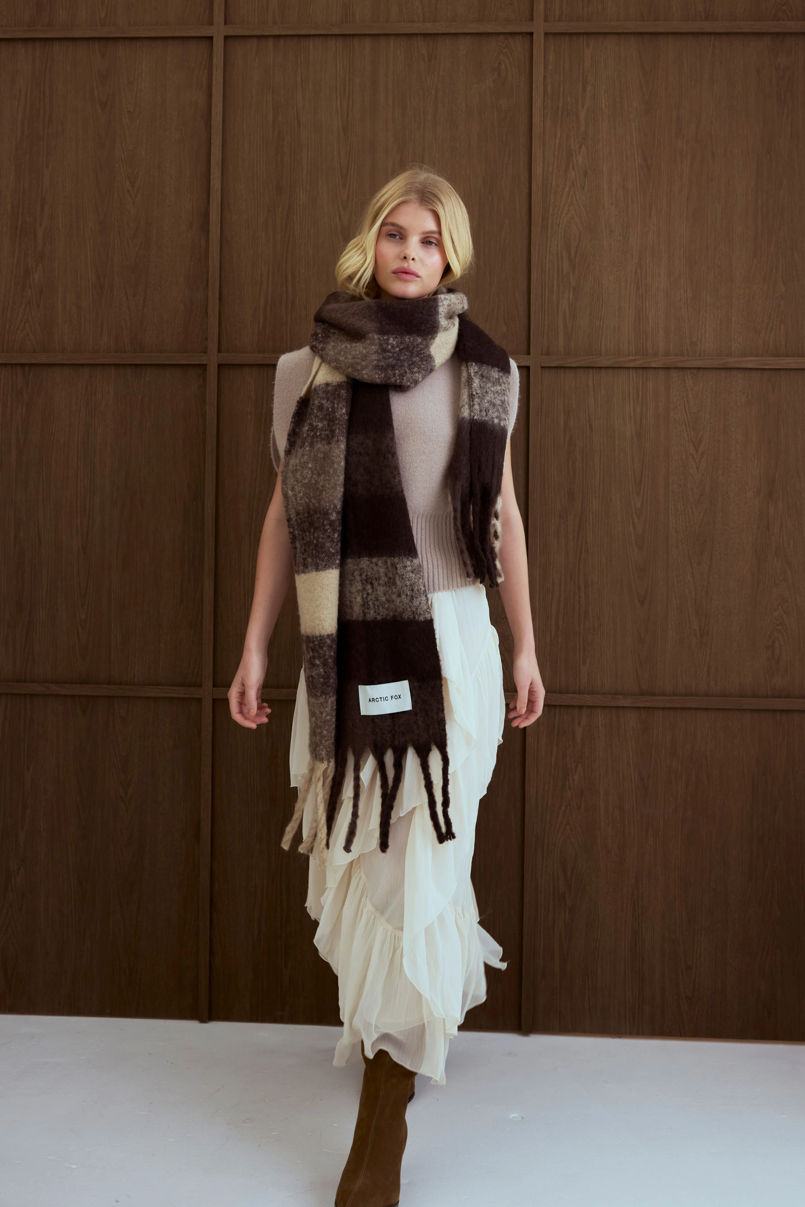 The Reykjavik Check Scarf - Dark Earth Brown - Image 6