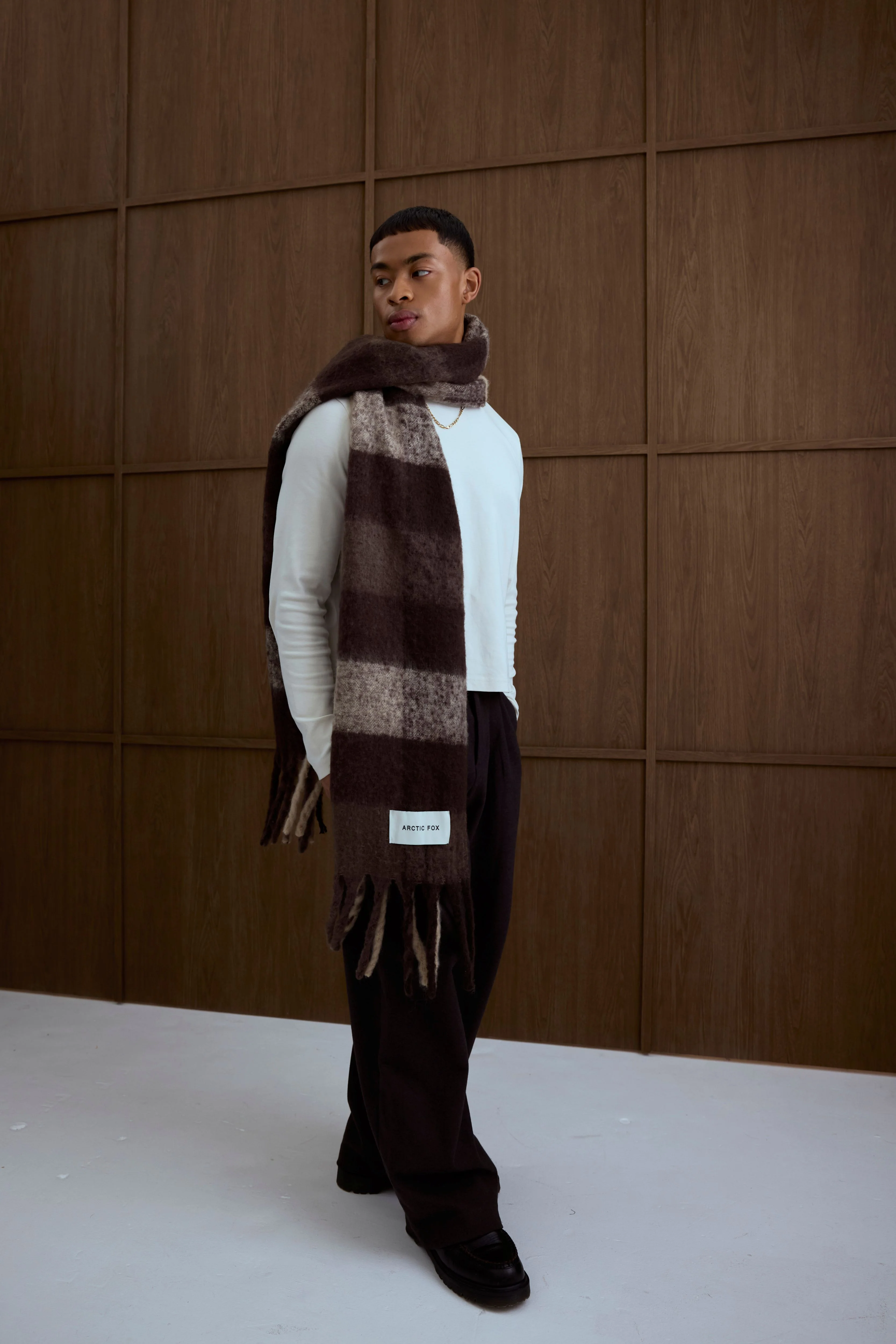 The Reykjavik Check Scarf - Dark Earth Brown - Image 7