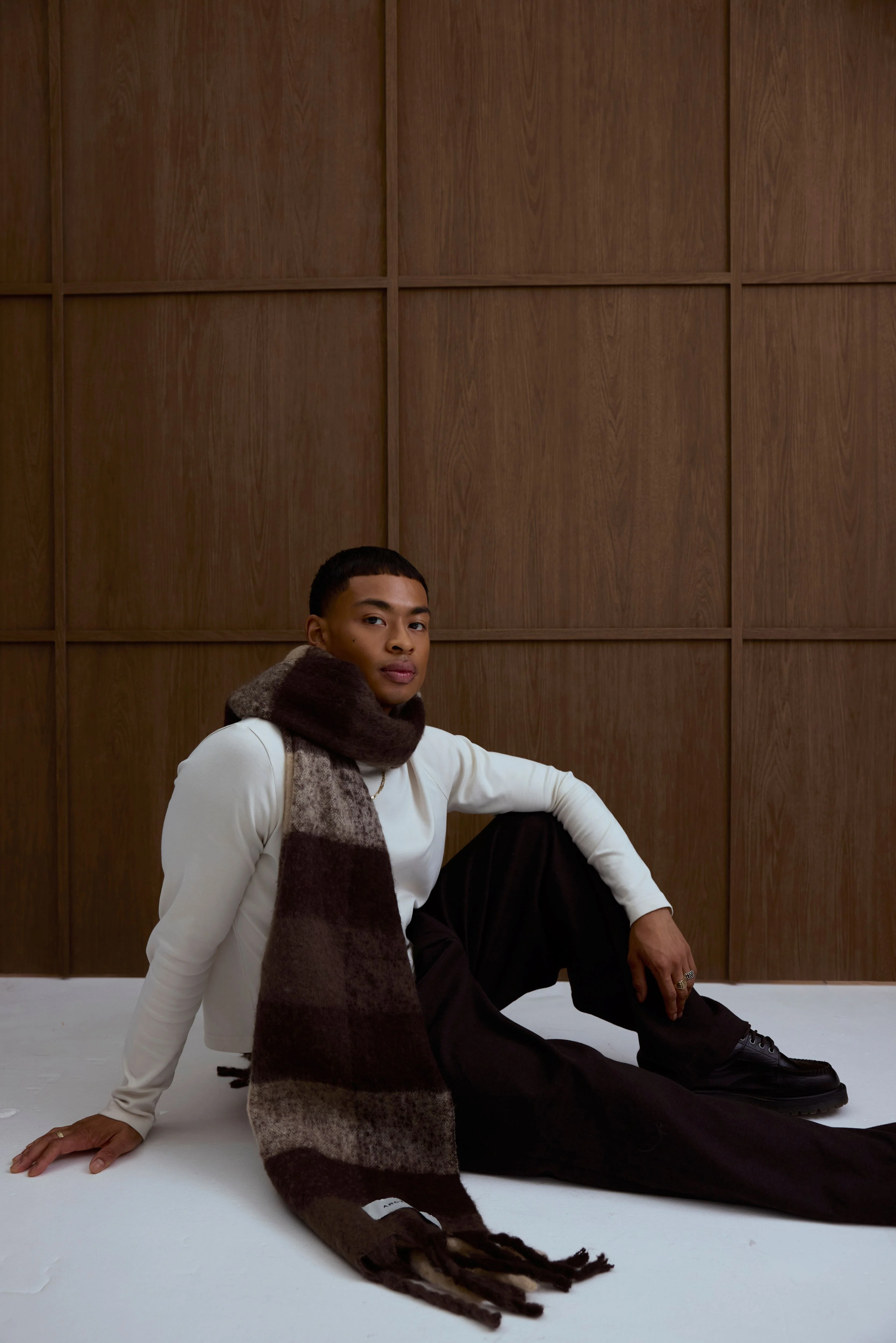 The Reykjavik Check Scarf - Dark Earth Brown - Image 8