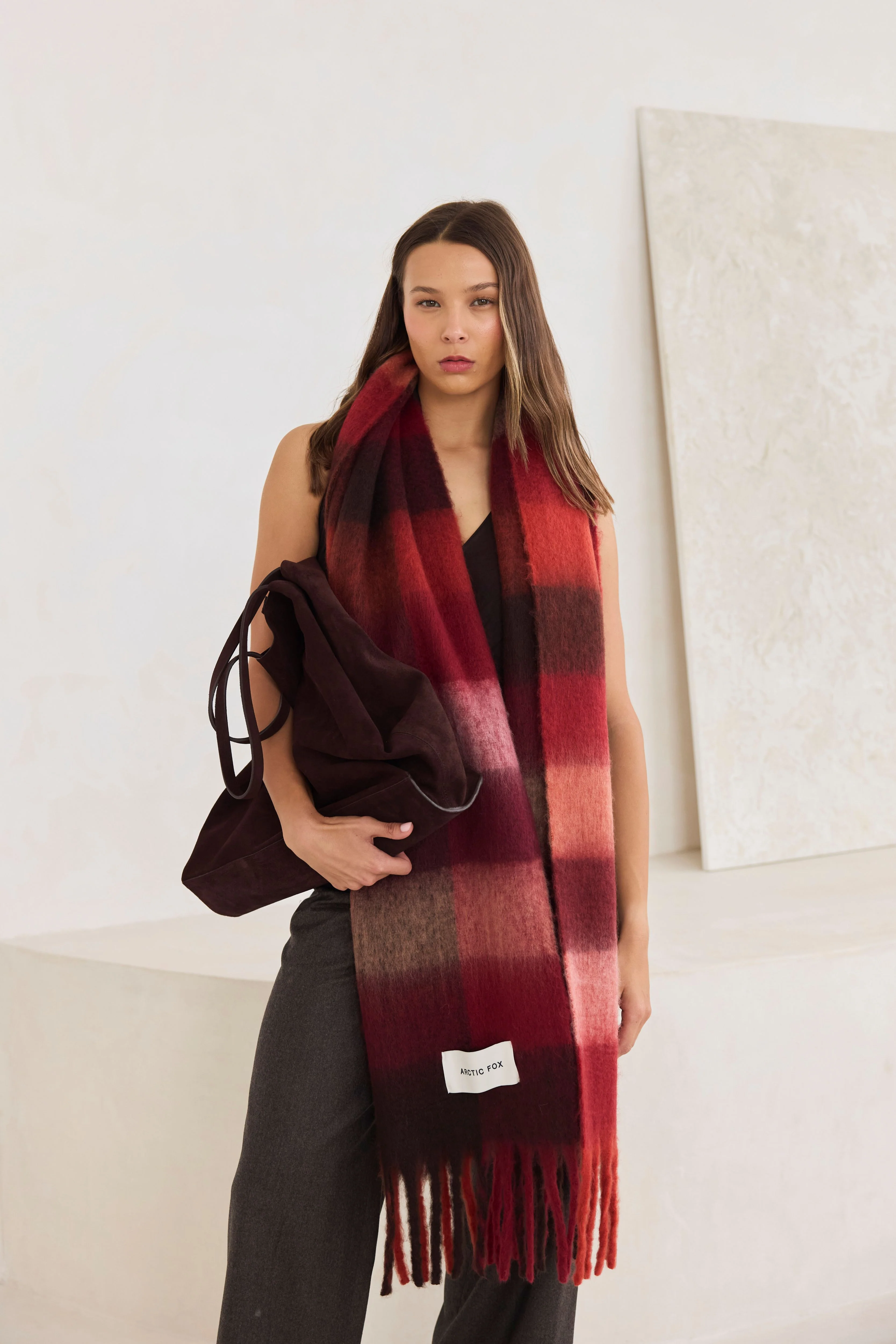 The Reykjavik Check Scarf - Winterberry Burgundy - Image 10
