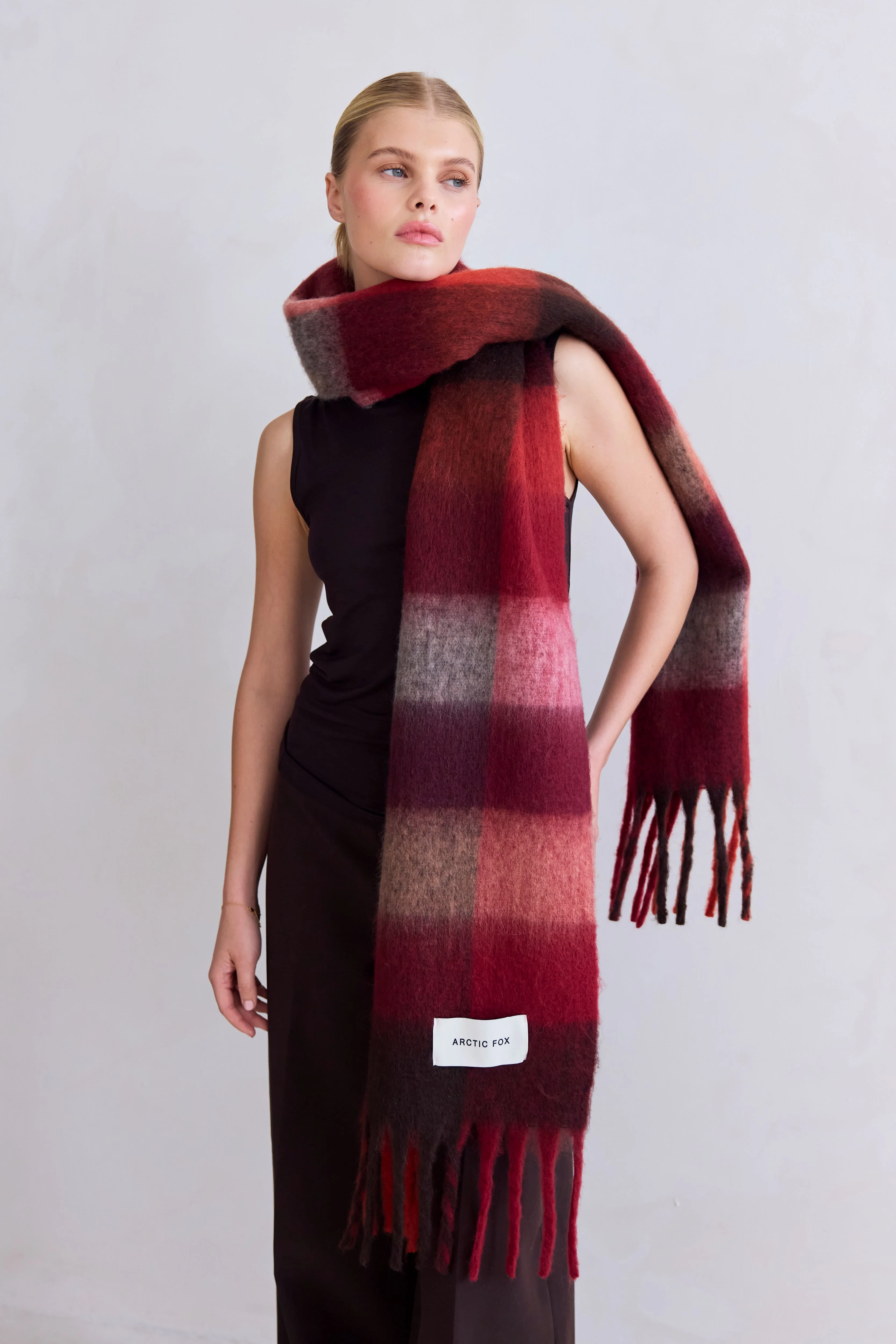The Reykjavik Check Scarf - Winterberry Burgundy - Image 2