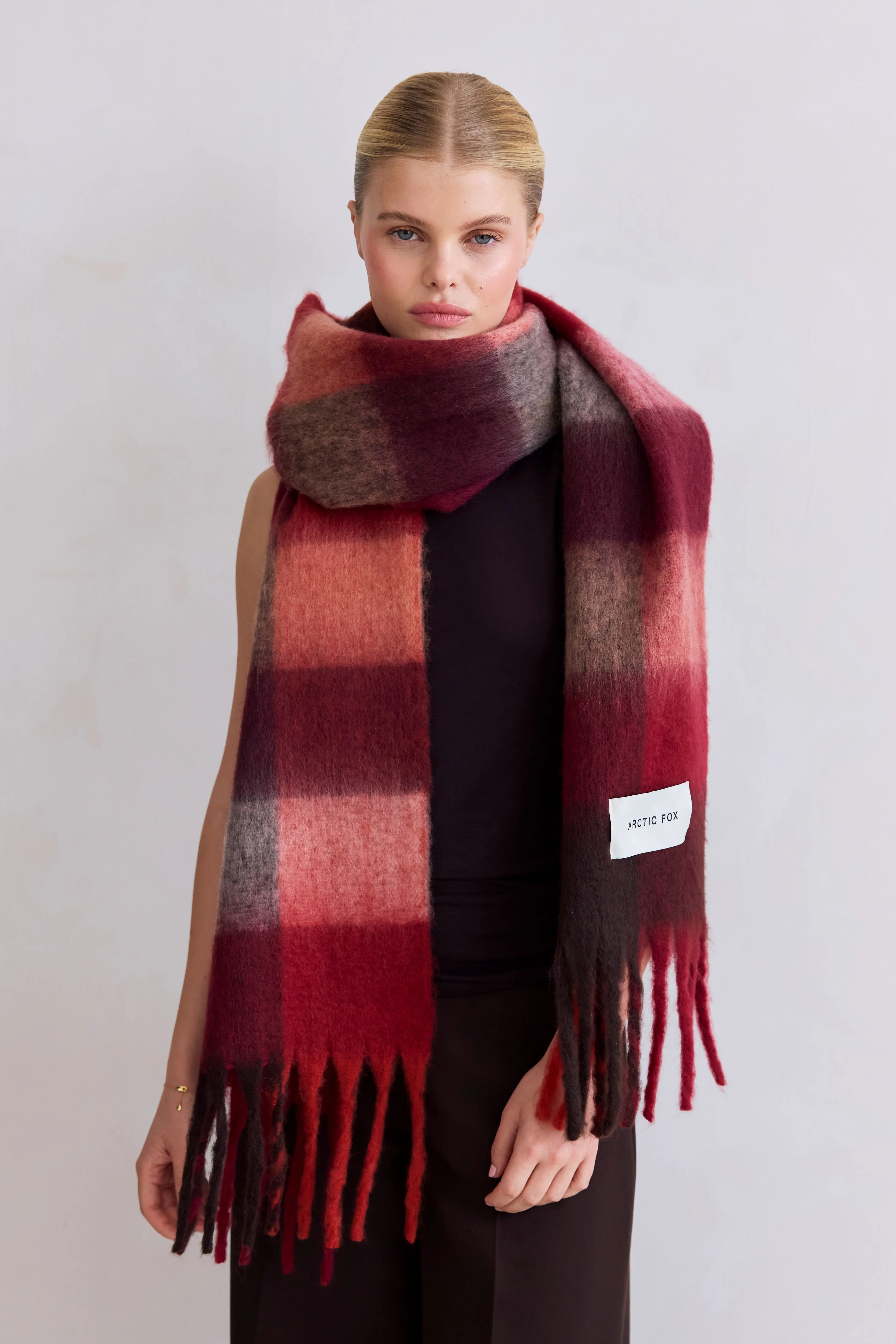 The Reykjavik Check Scarf - Winterberry Burgundy - Image 3