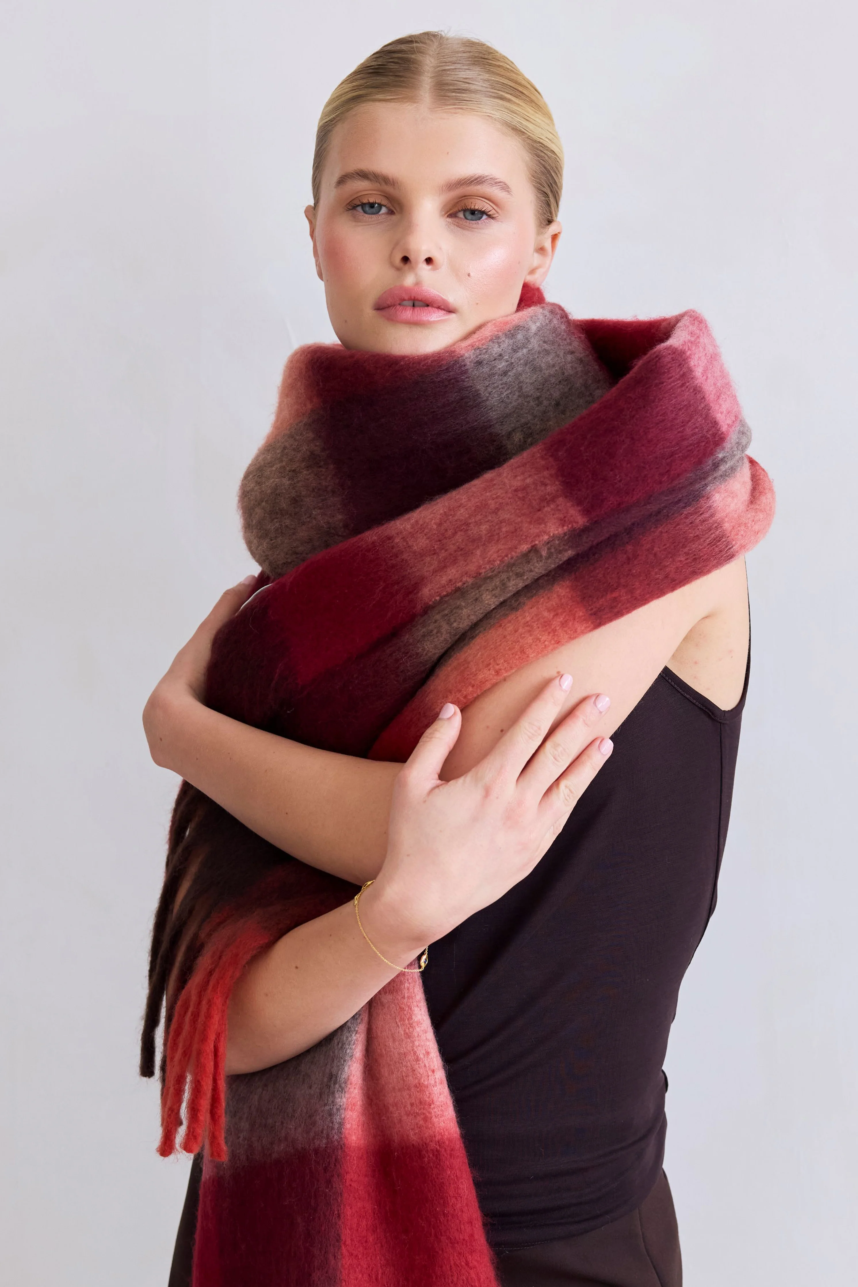 The Reykjavik Check Scarf - Winterberry Burgundy - Image 4