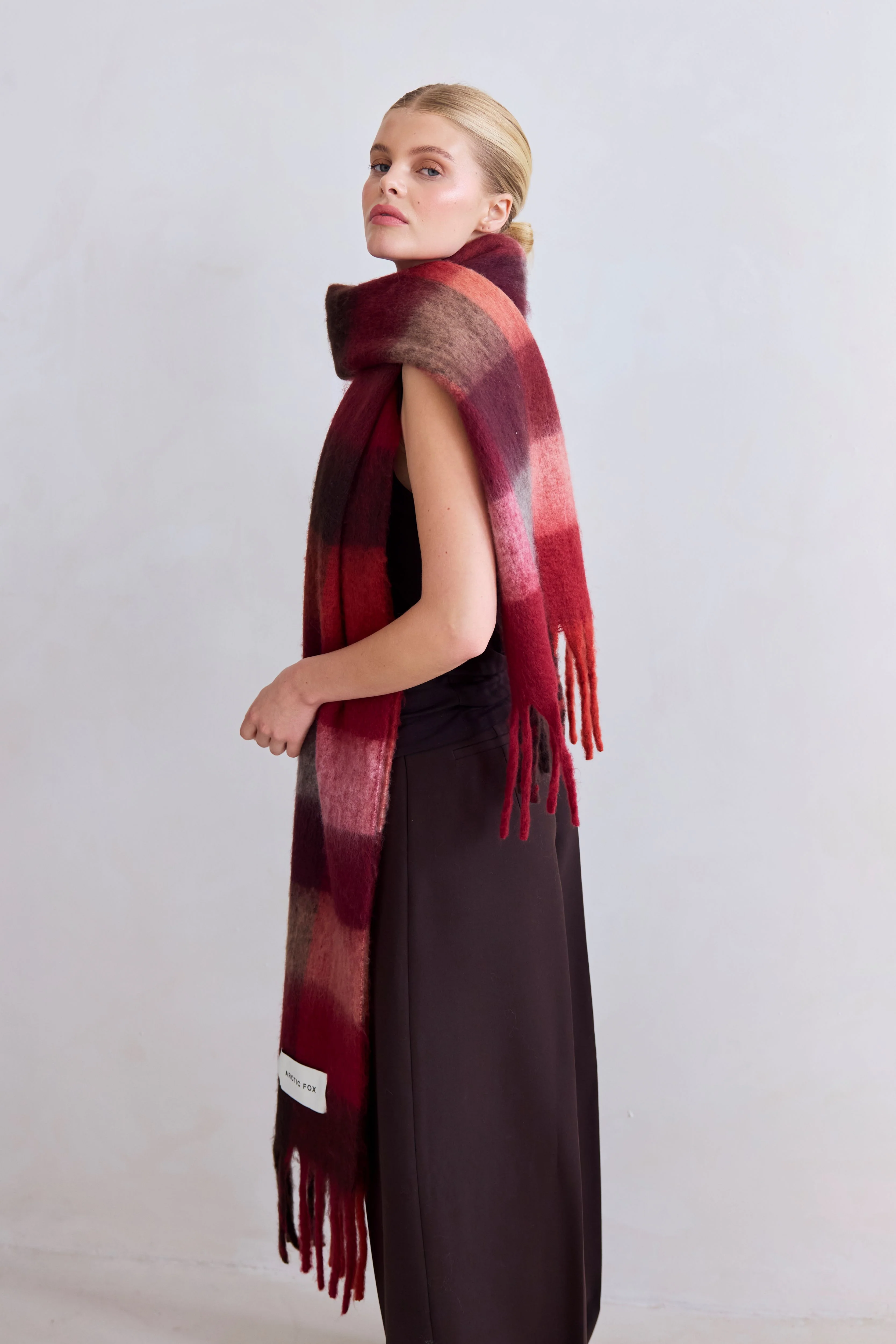 The Reykjavik Check Scarf - Winterberry Burgundy - Image 5