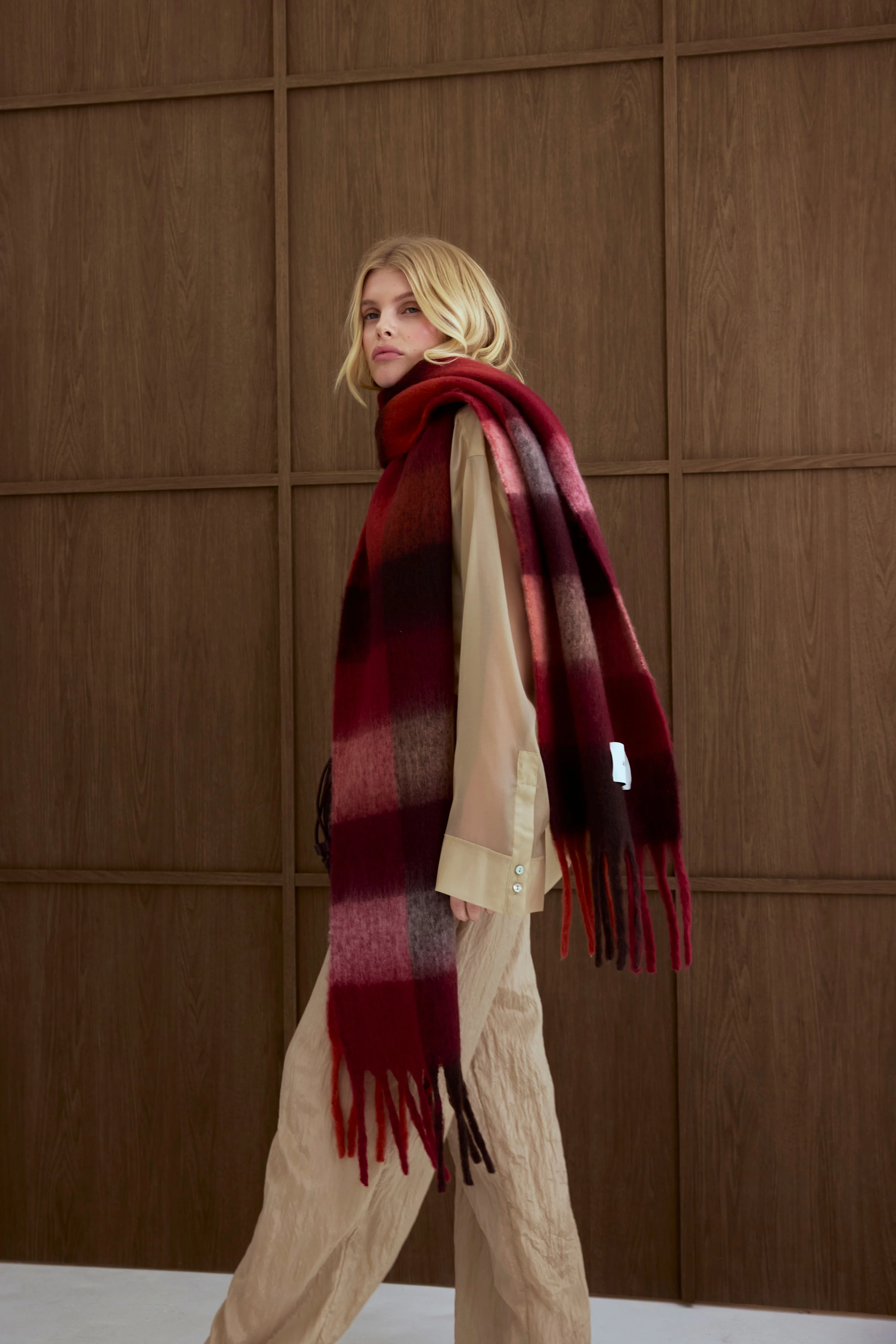 The Reykjavik Check Scarf - Winterberry Burgundy - Image 6